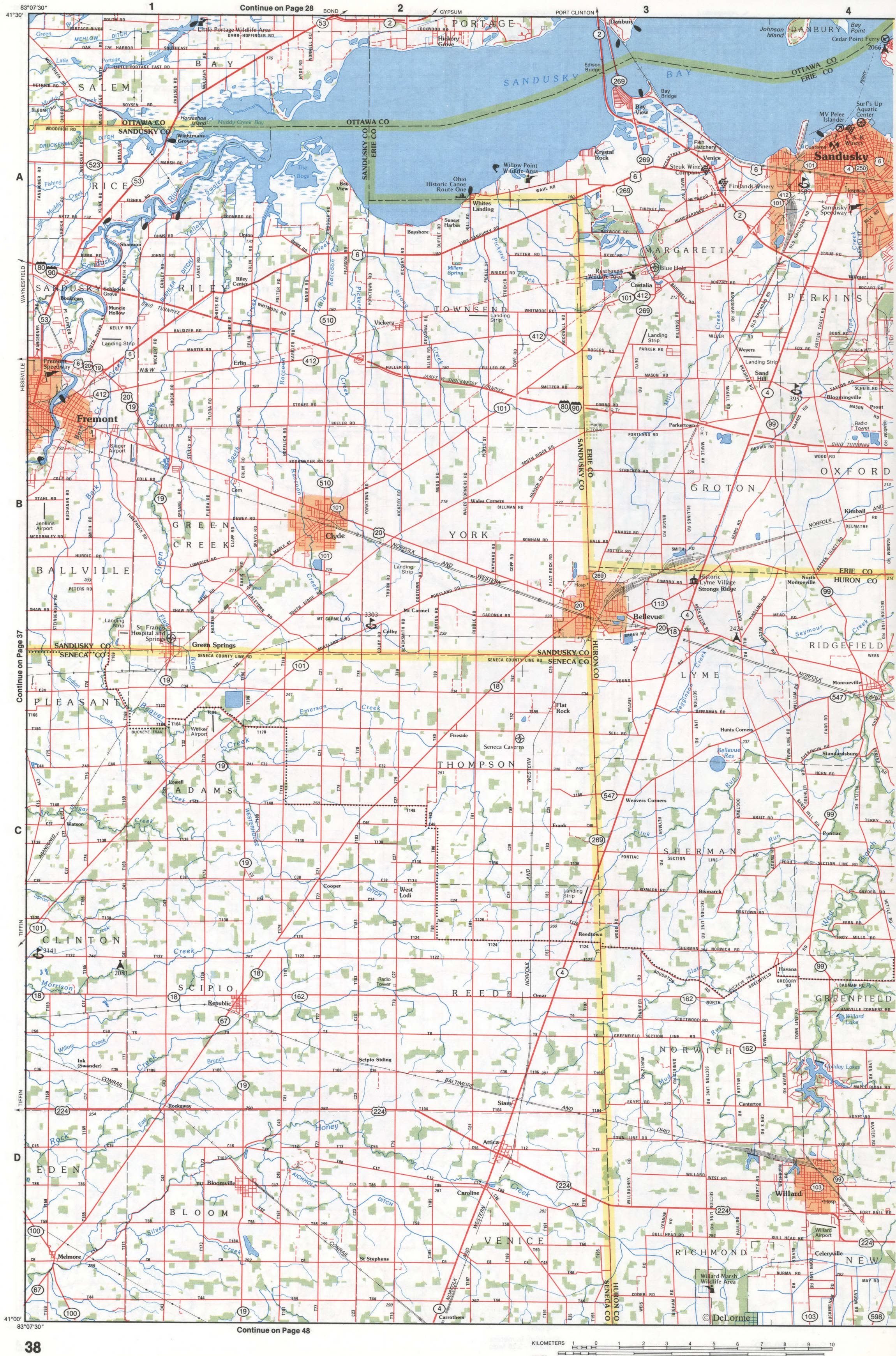 Map of Erie CO and Sandusky CO, Ohio