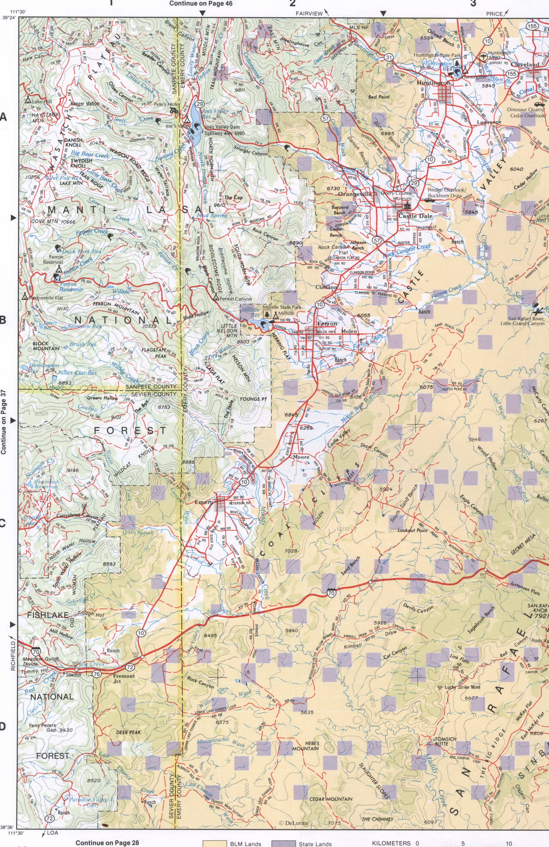 Map of Southeast Utah - Emery and Sanpete counties