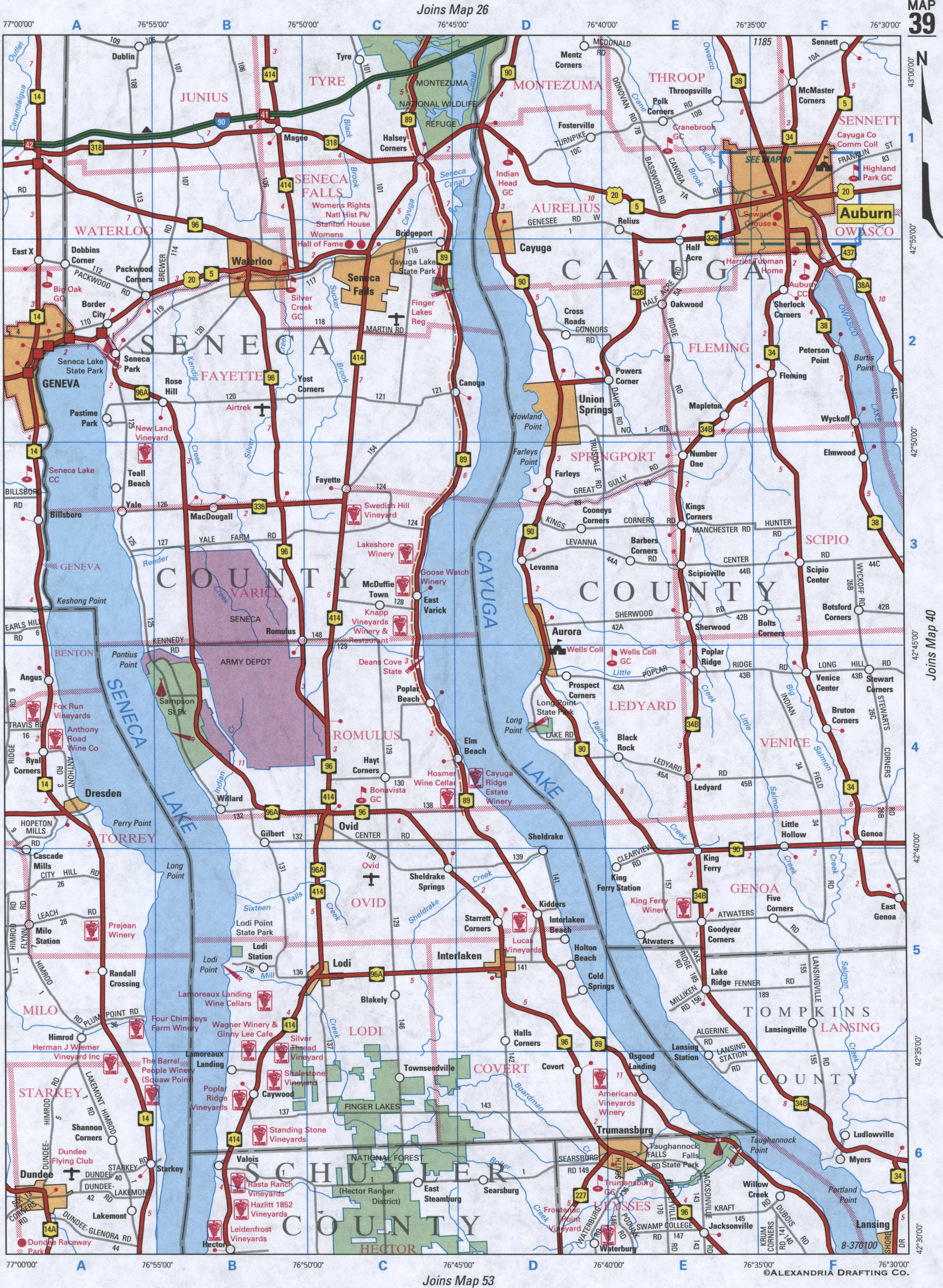 map of Seneca County NY and Cayuga County NY
