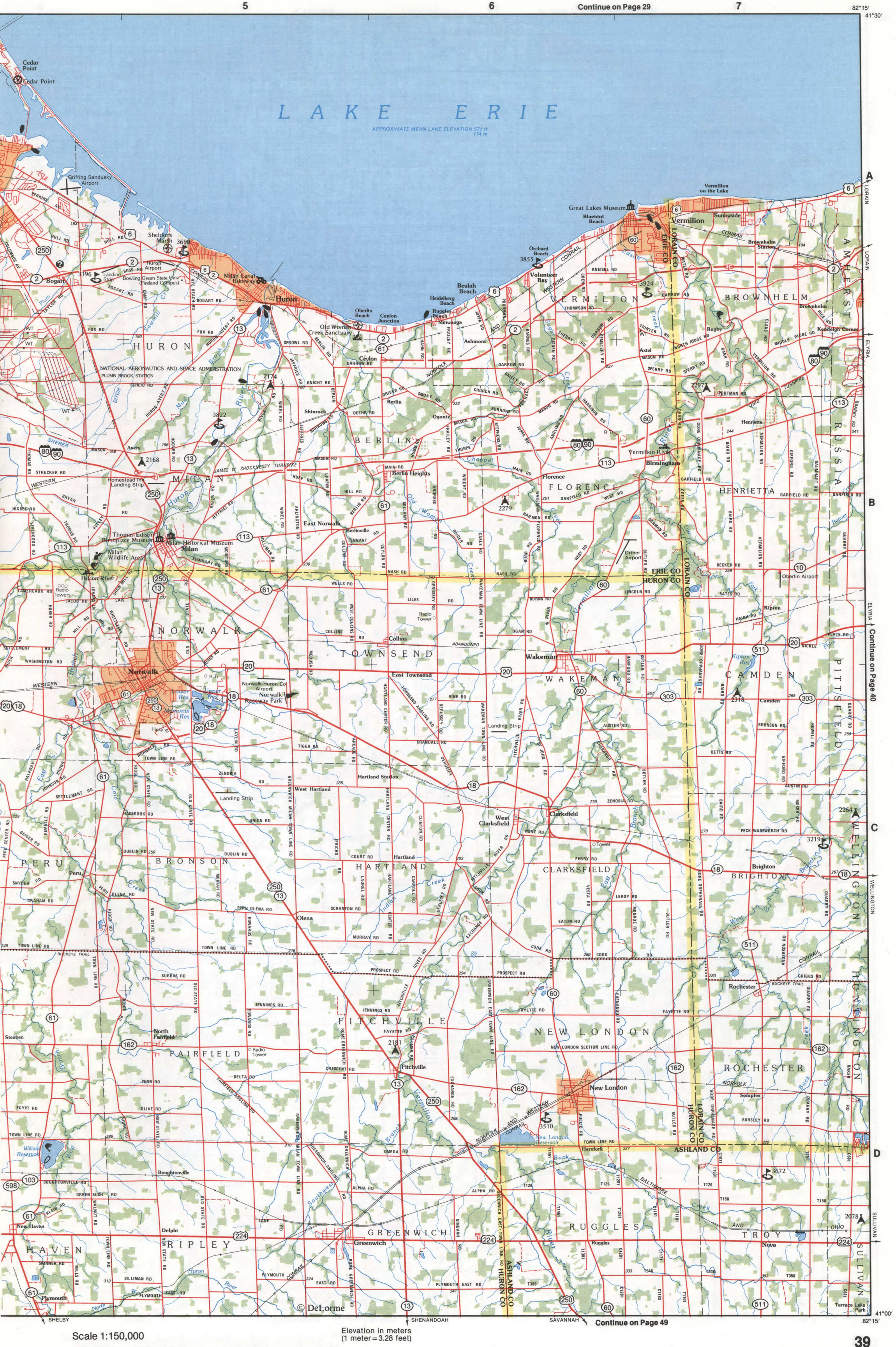 MAP of Northeastern Ohio - Erie and Huron Counties