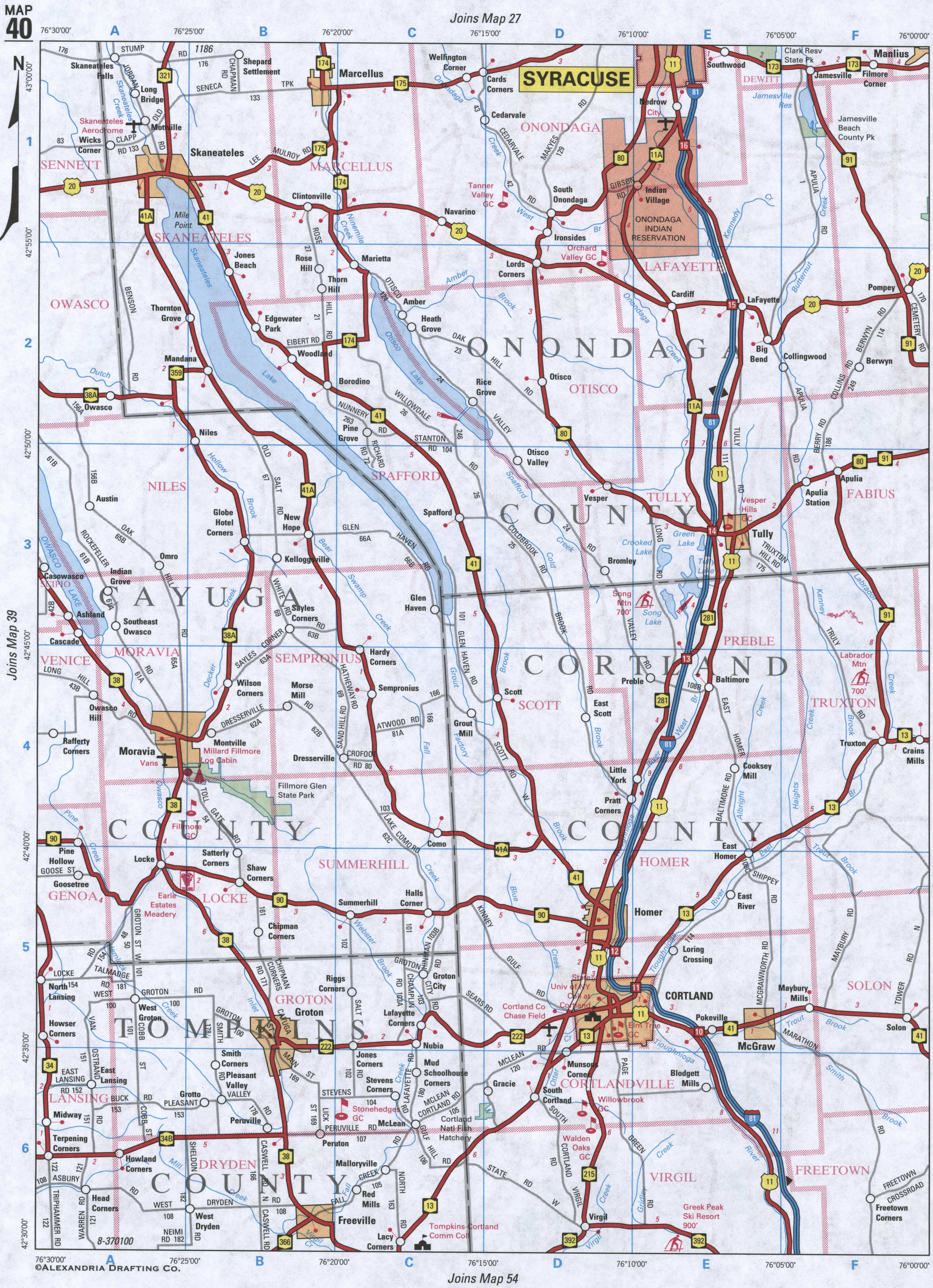 map of Onondag County NY and Cayuga County NY
