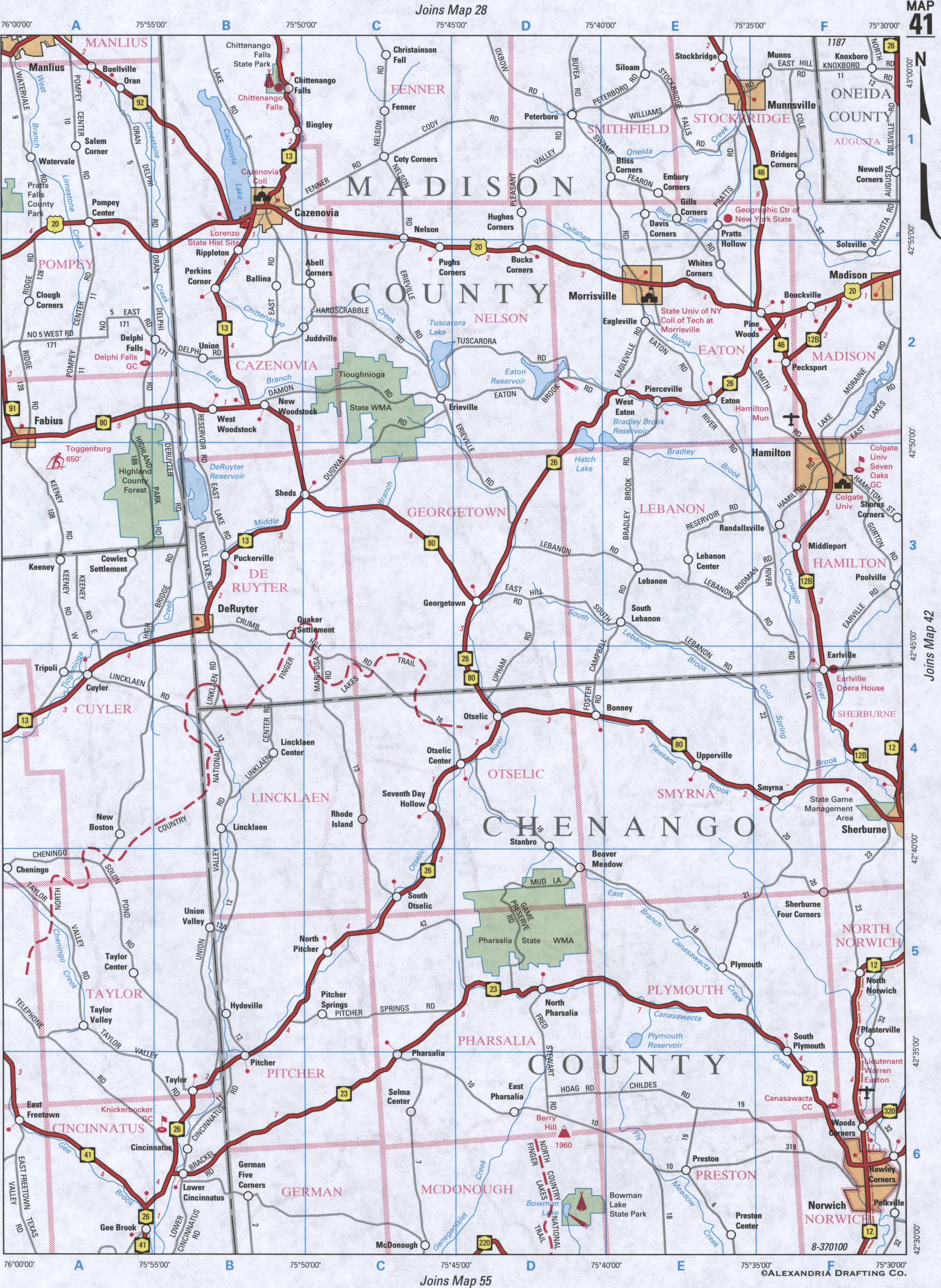 map of Madison County NY and Chenango County NY