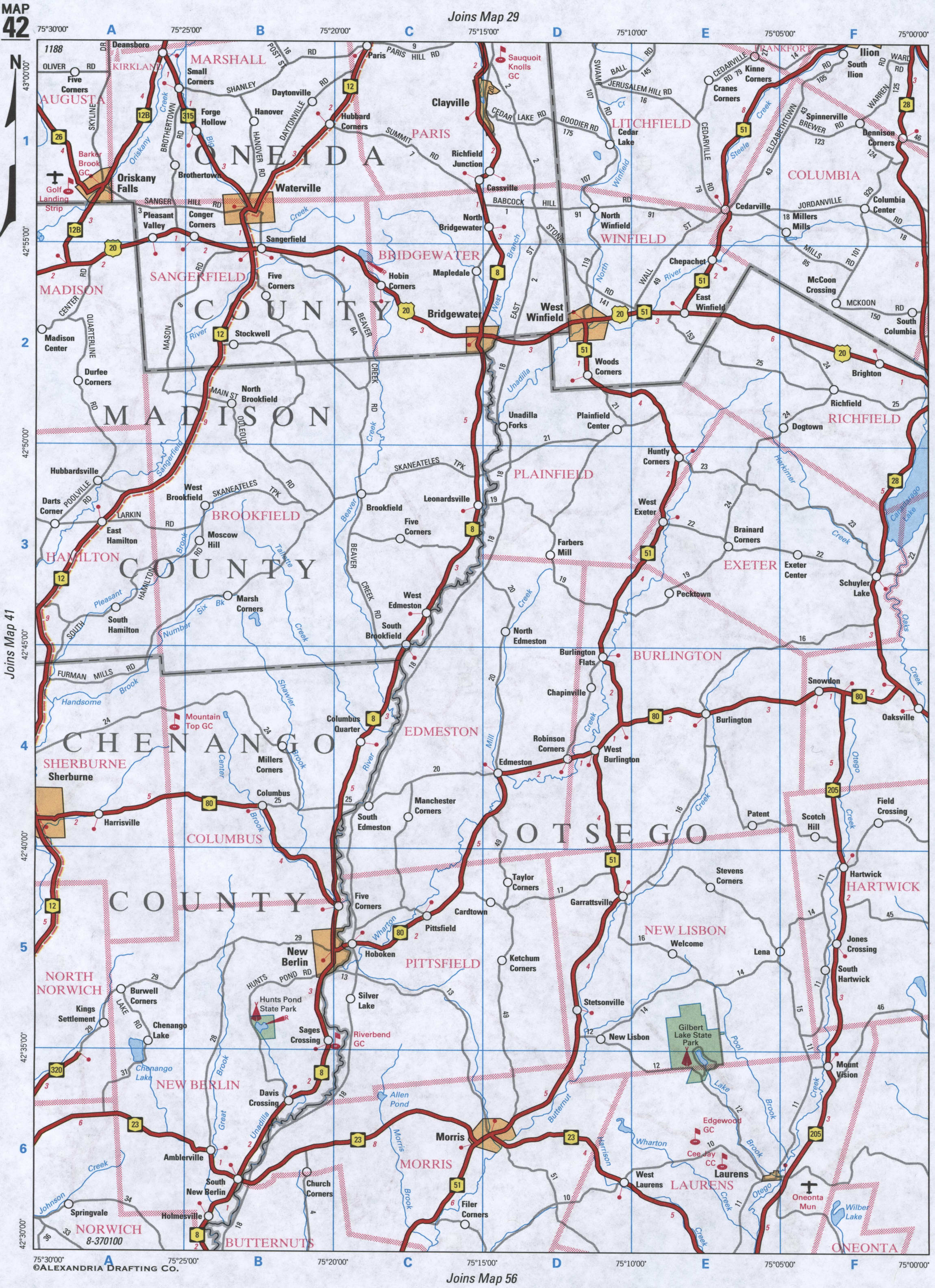 map of Oneida County NY and Otsego County NY