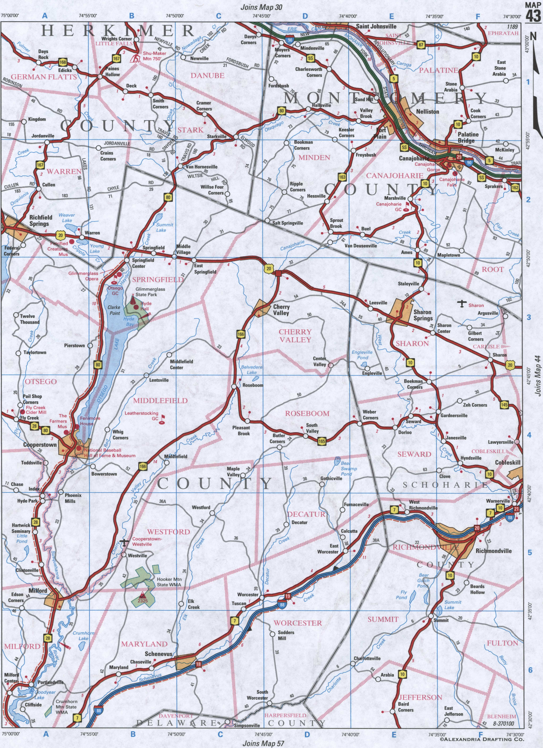 map of Montgomery County NY and Otsego County NY