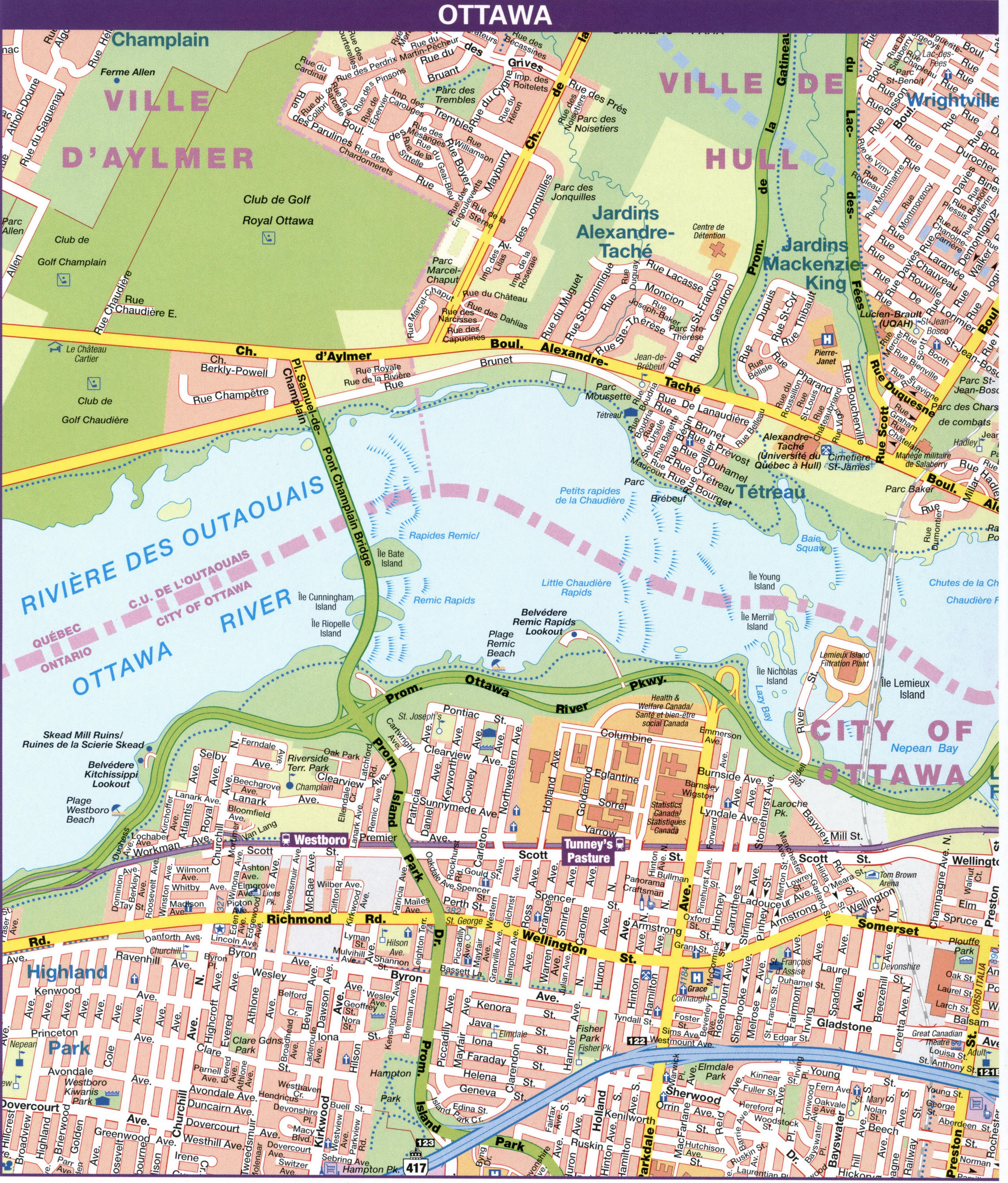 Street map of the city of Ottawa, Canada