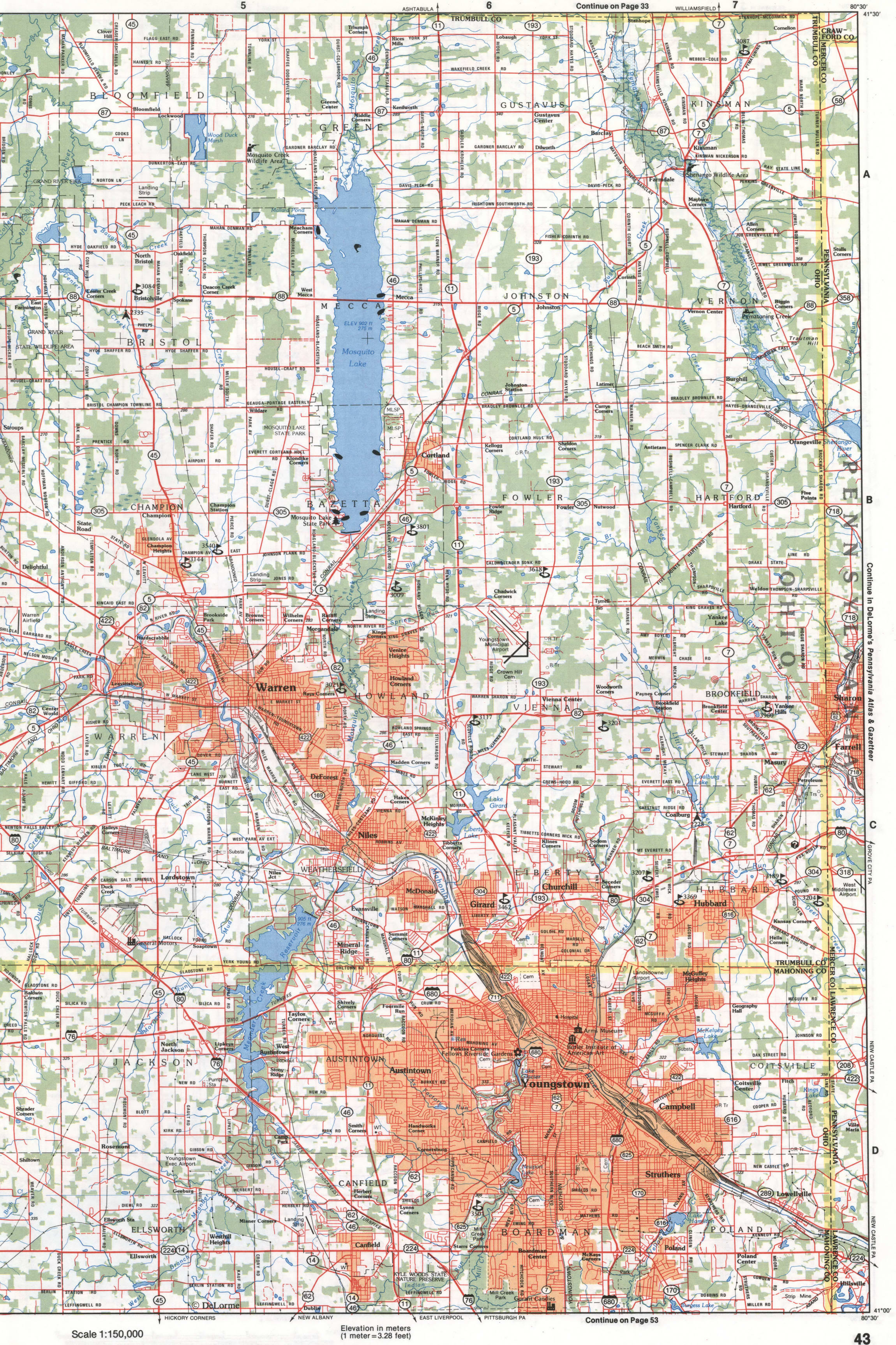 MAP of Northeastern Ohio - Trumbull and Mahoning Counties