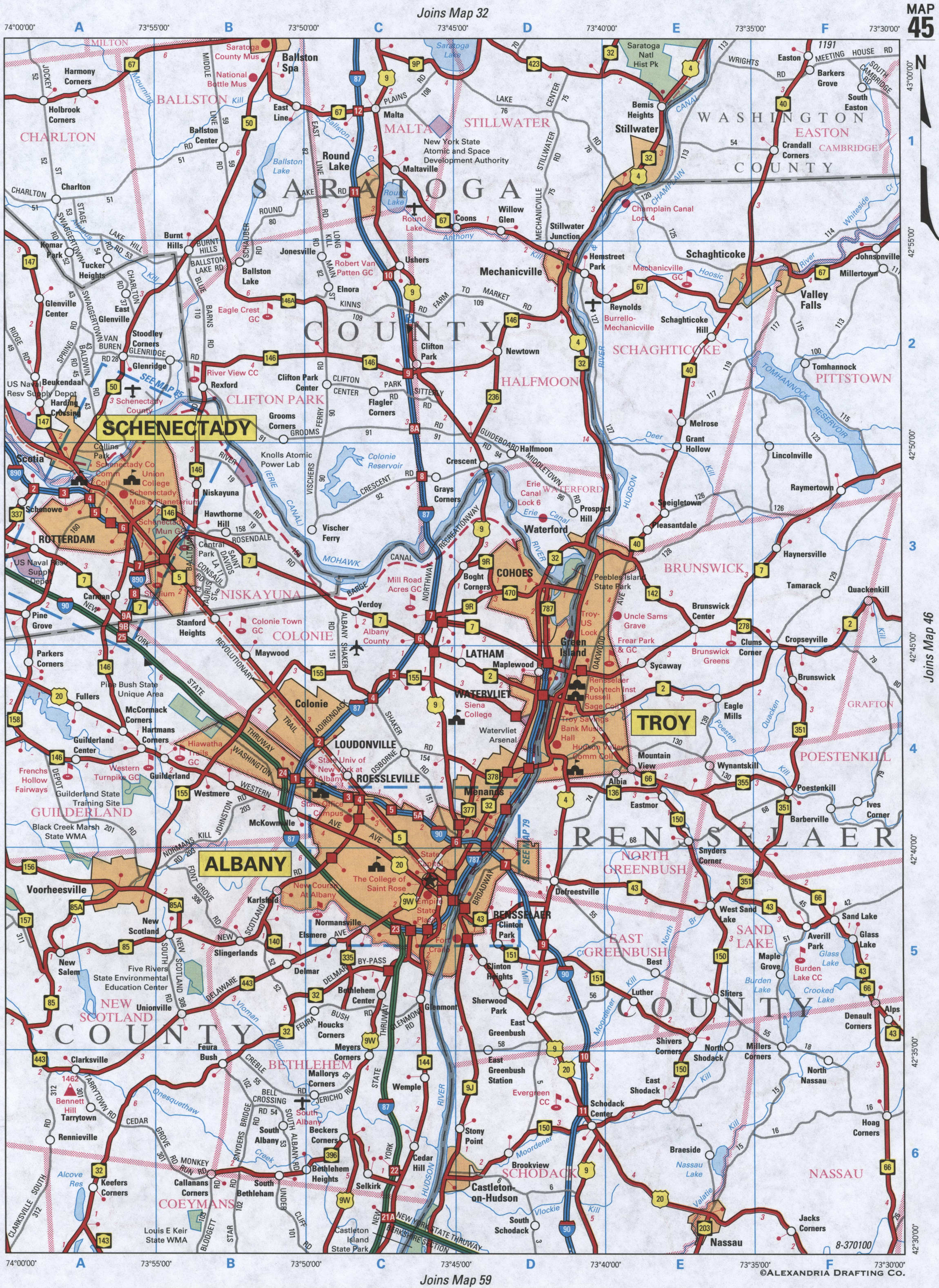 map of Rensselaer County NY and Saratoga County