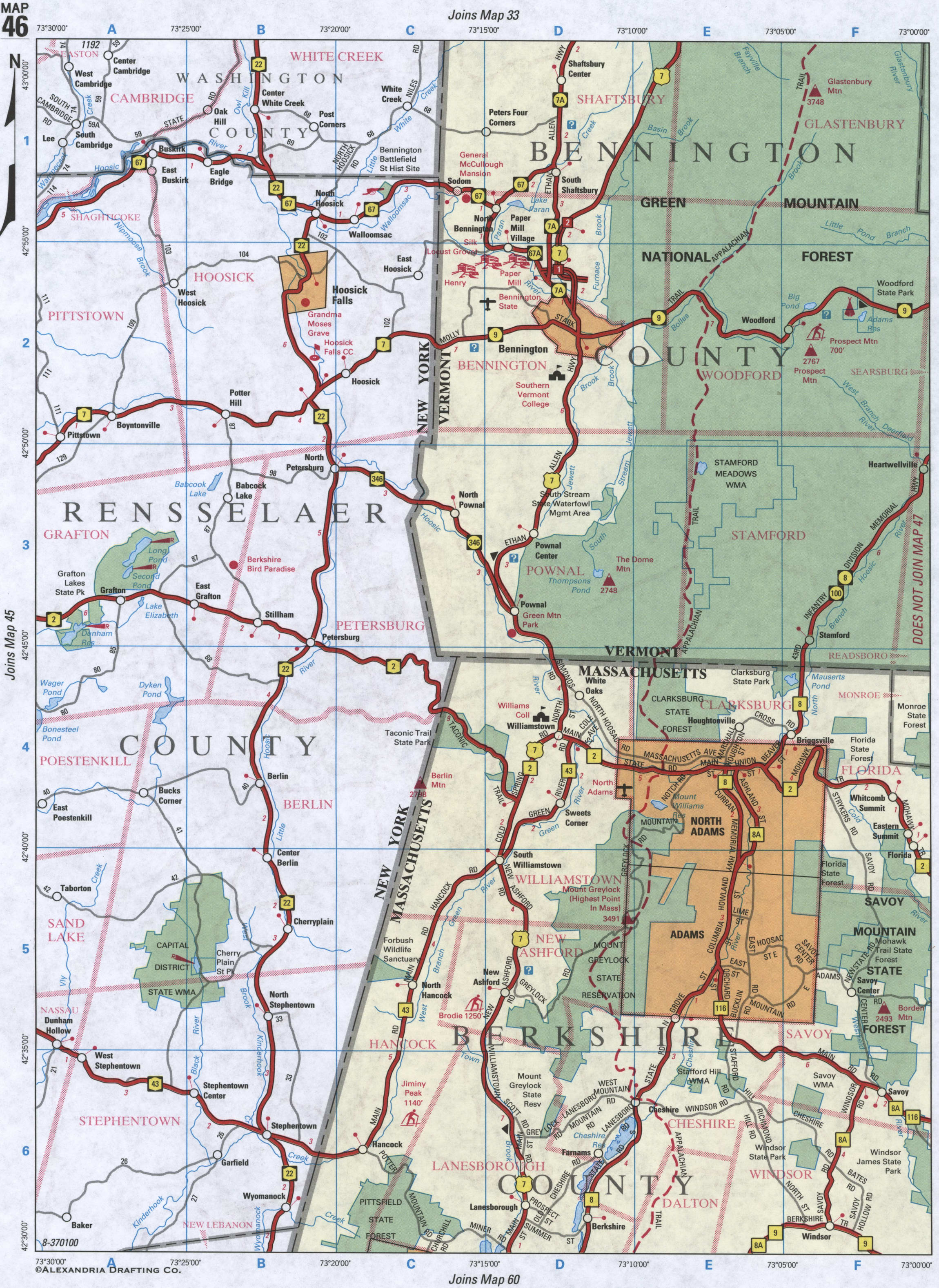 map of Rensselaer County NY and Bennington County VT