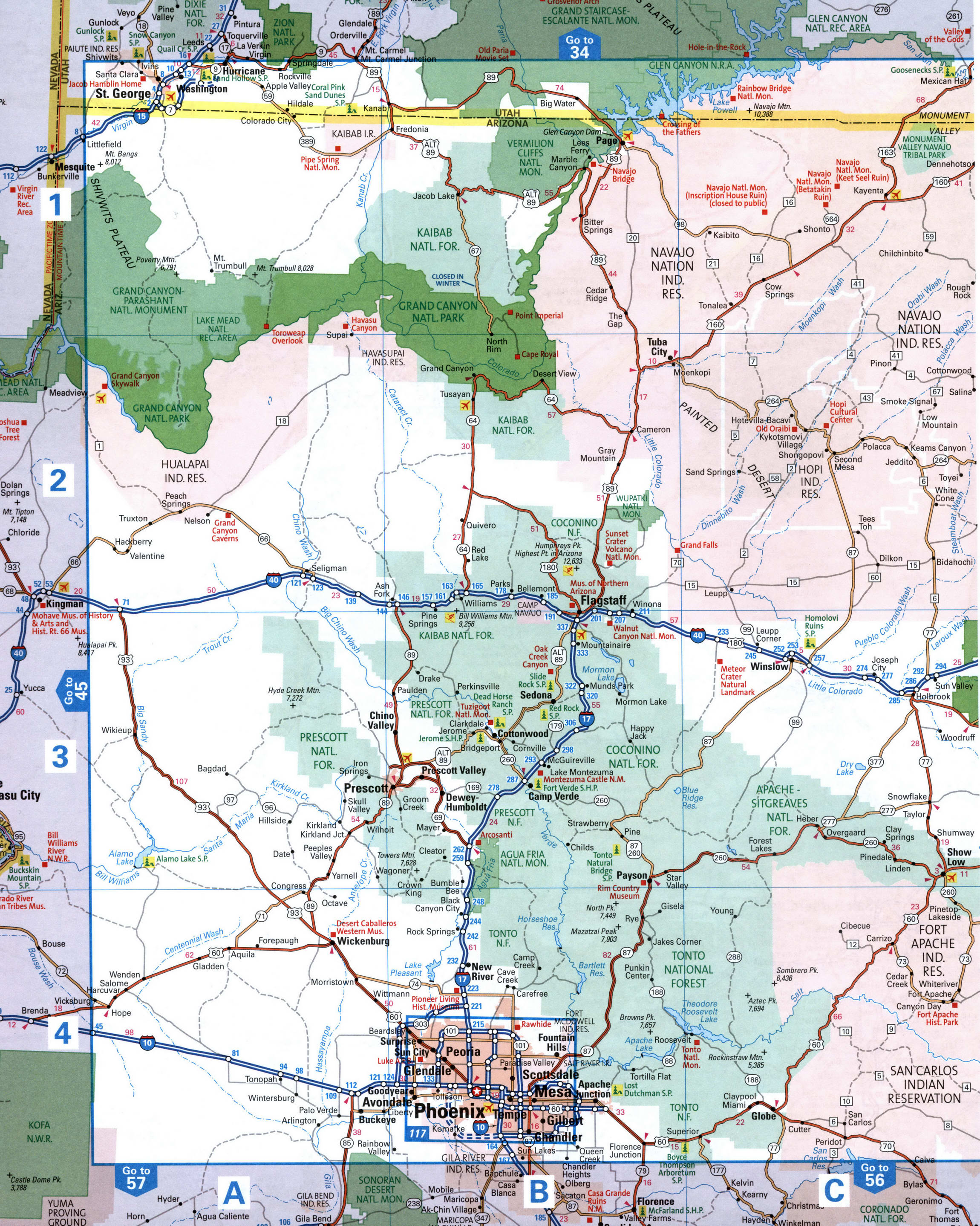 map of the Phoenix and Flagstaff area