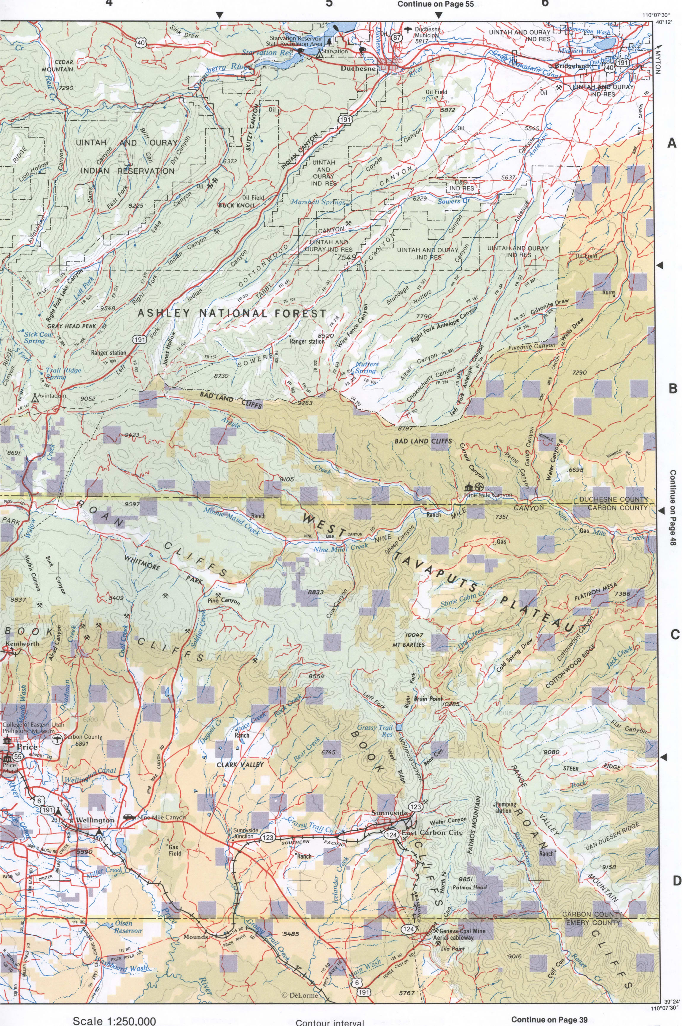 Map of Northeast Utah - Carbon and Duchesne counties Map of Northeast Utah - Carbon and Duchesne counties