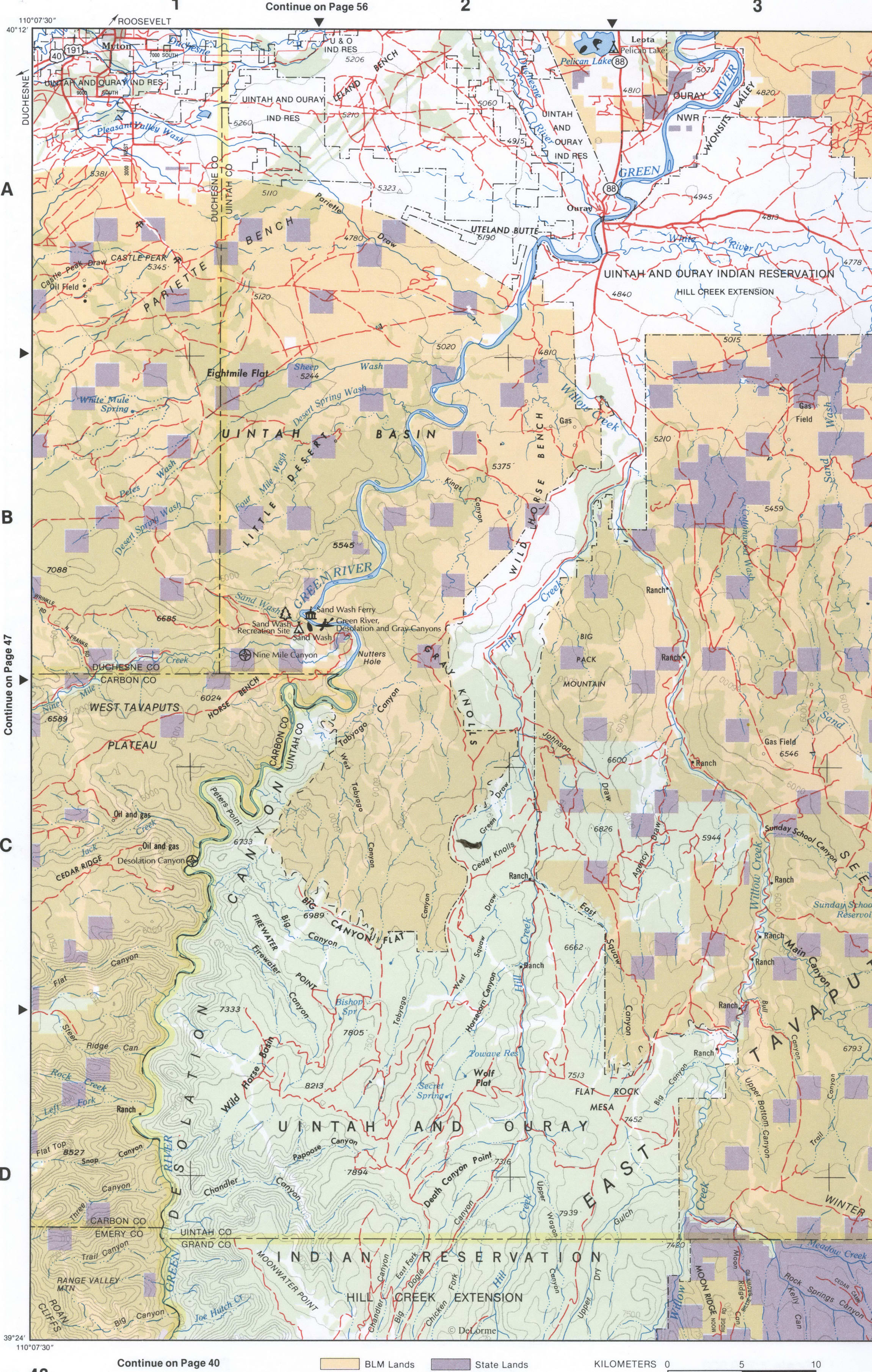 Map of Northeast Utah - Carbon and Uintah counties Map of Northeast Utah - Carbon and Uintah counties