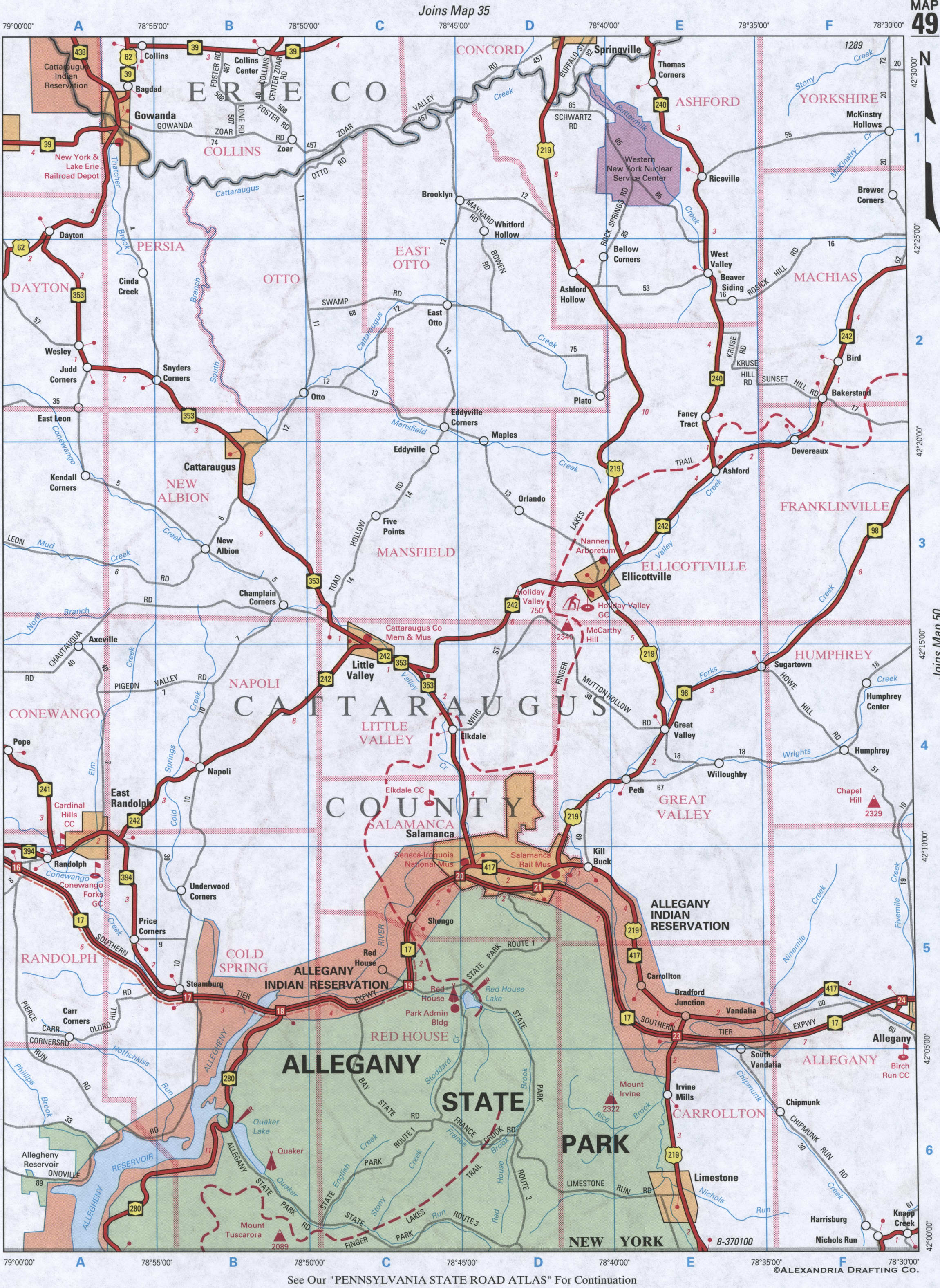 map of Erie County NY and Cattaraugus County