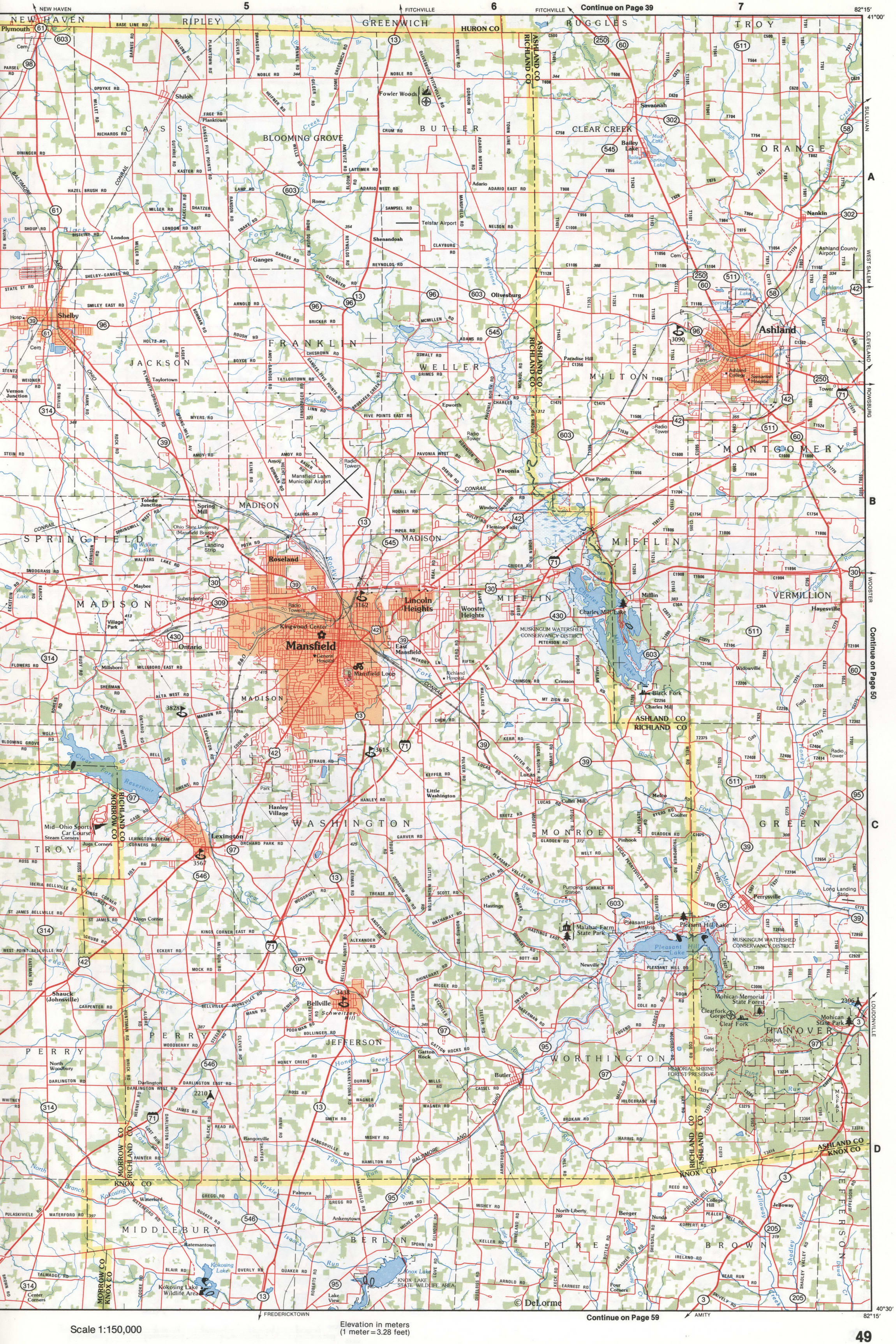 Map of Northeastern Ohio - Richland and Ashland counties