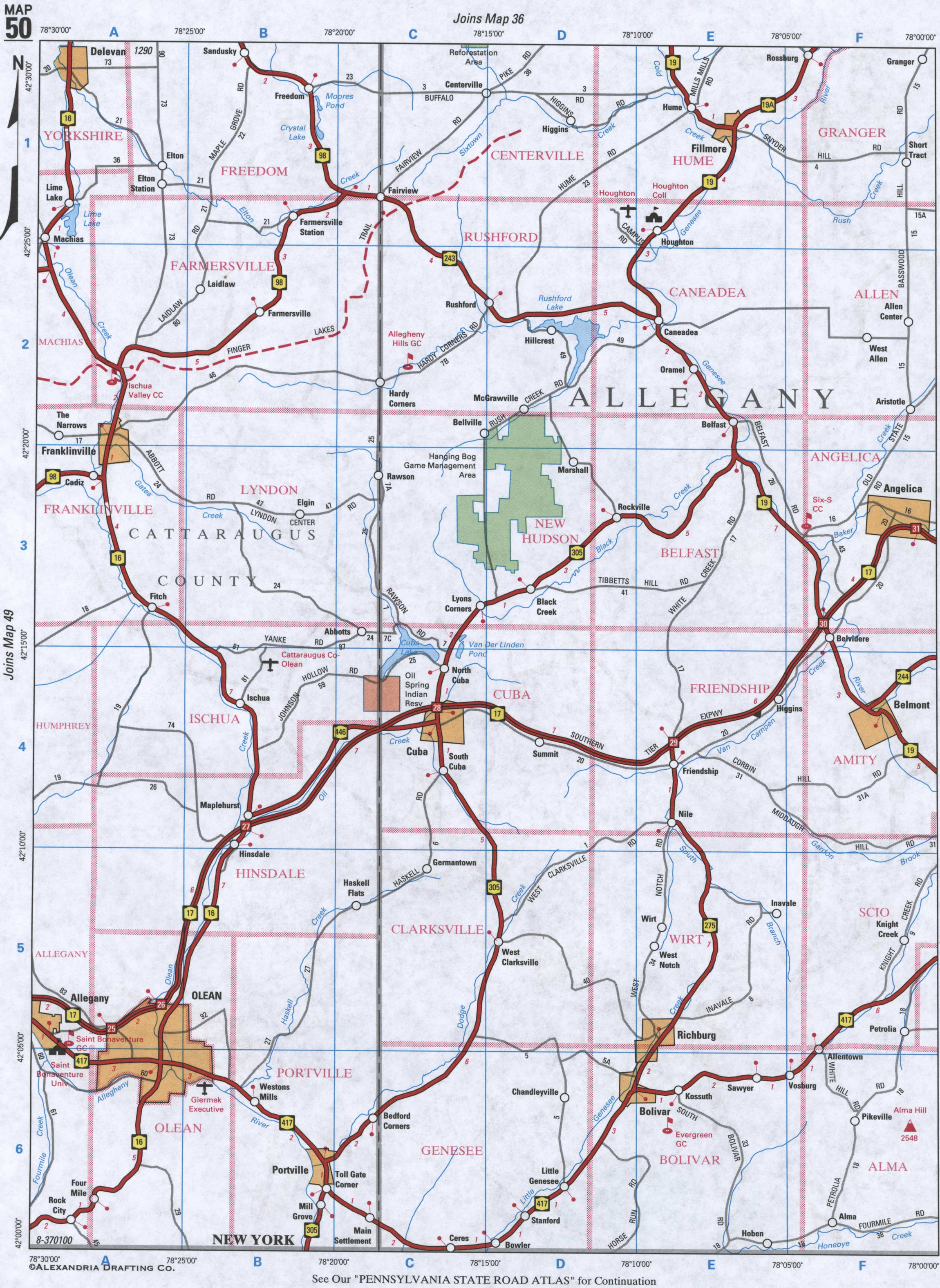 map of Allegany County NY and Cattaraugus County