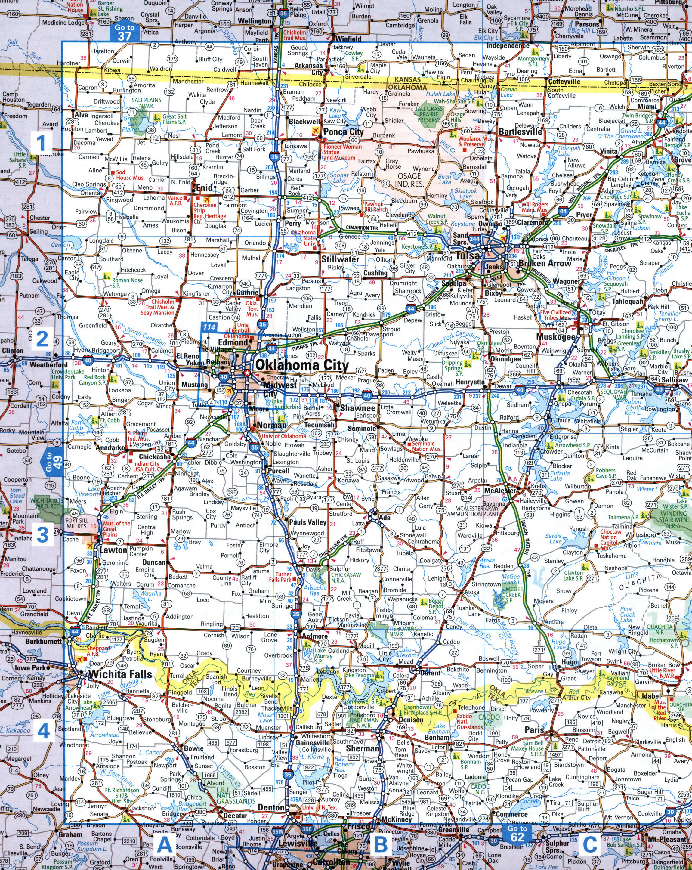 map of the Tulsa and Oklahoma City area