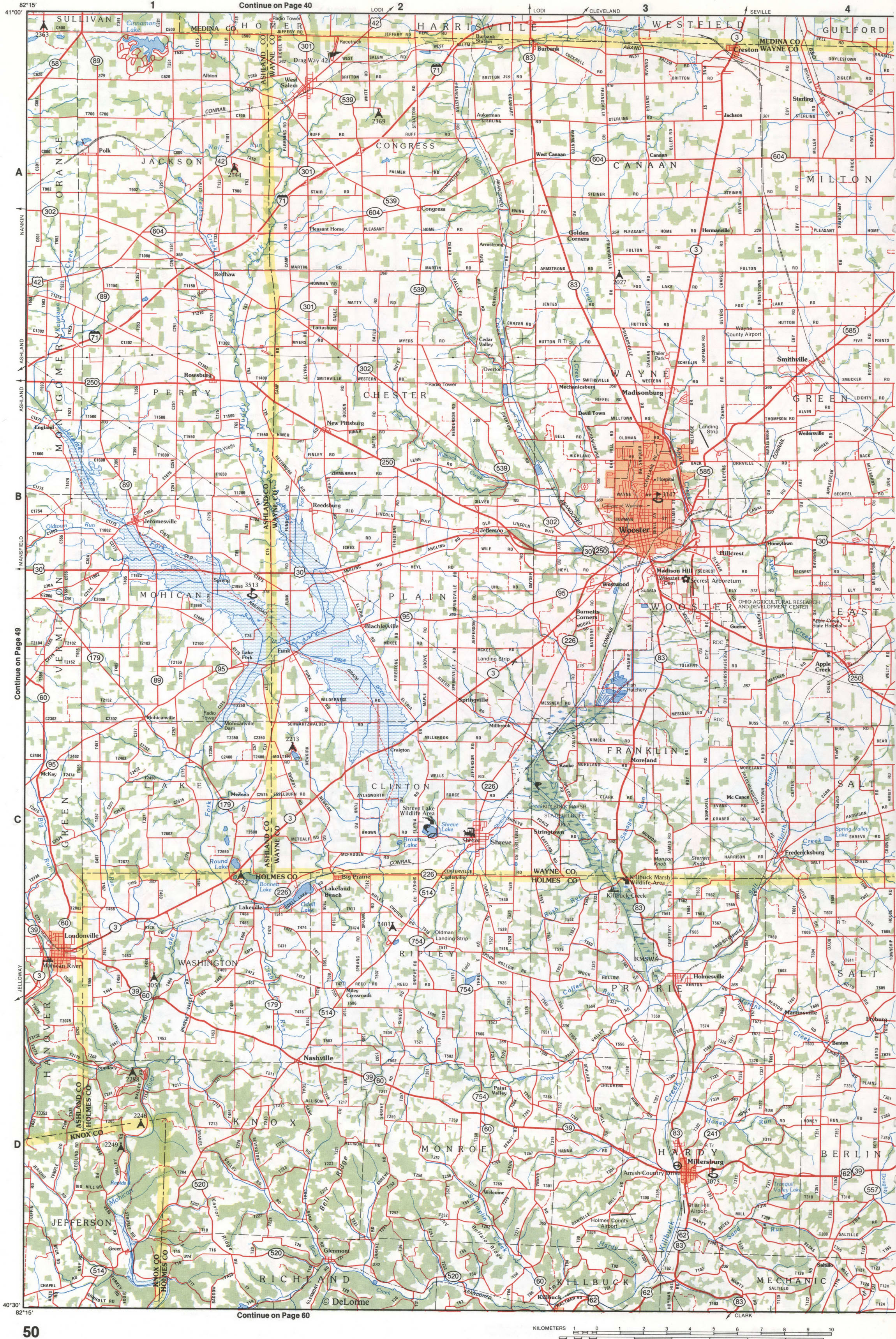 Map of Northeastern Ohio - Holmes and Wayne counties