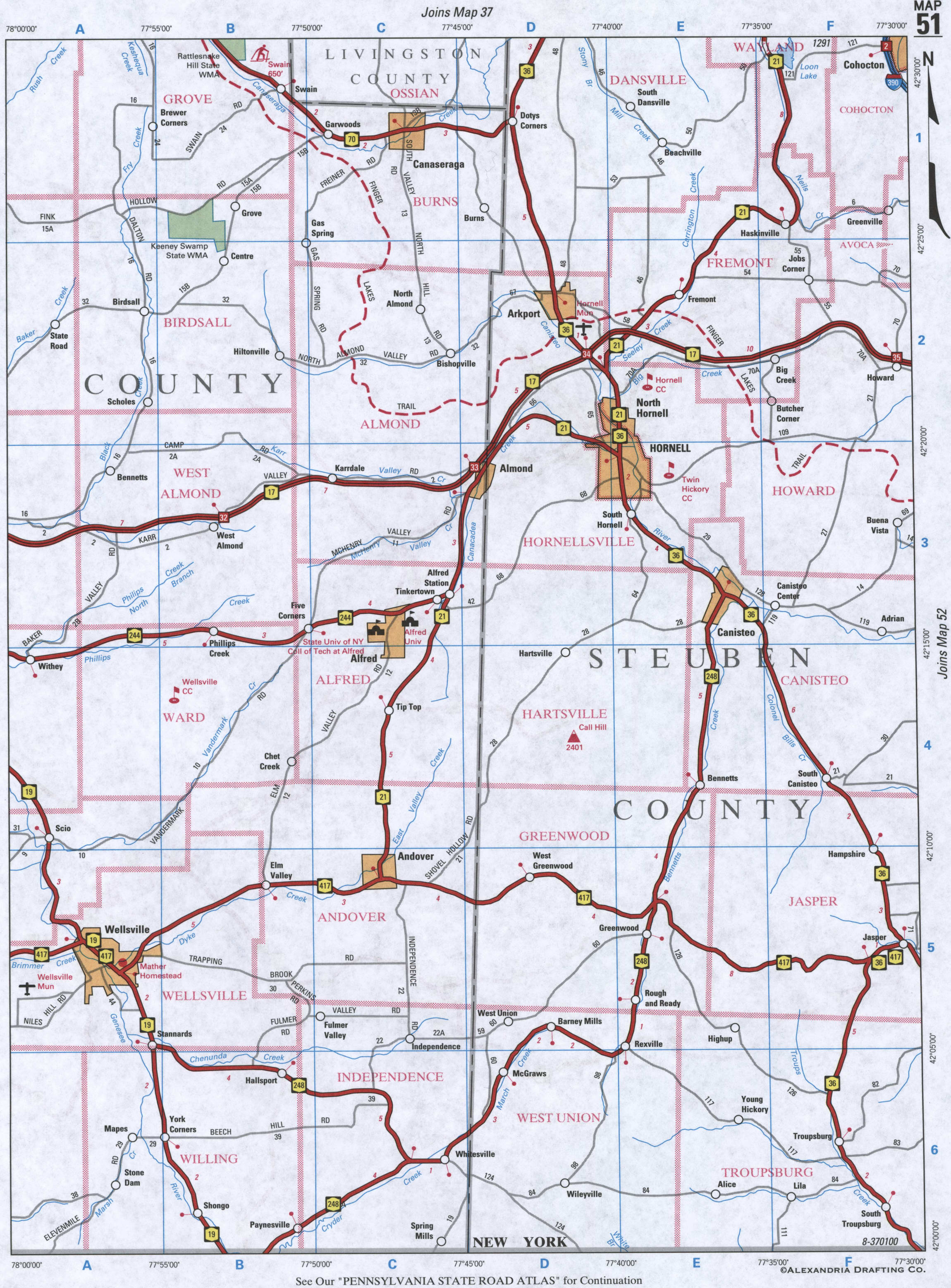 map of Allegany County NY and Steuben County