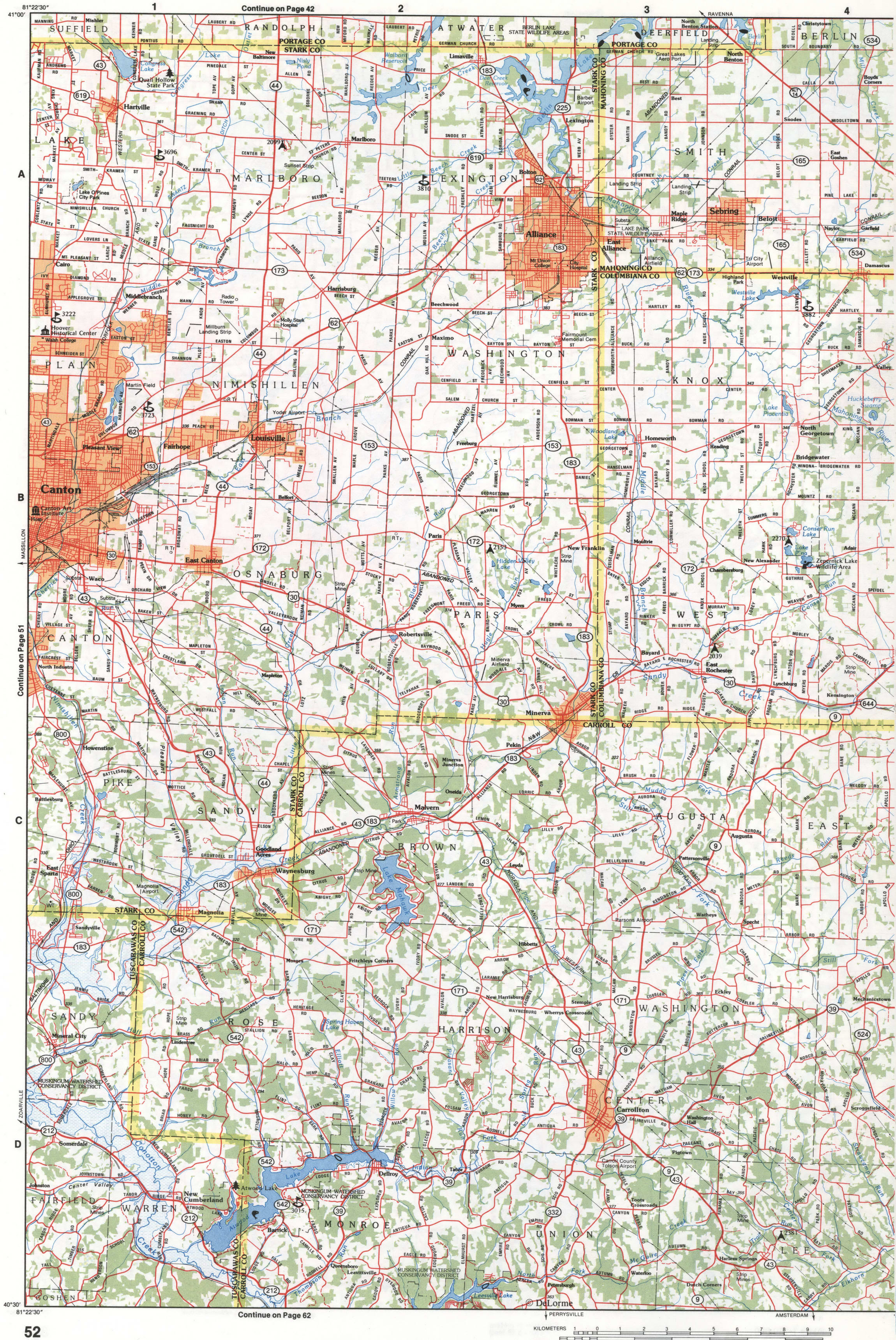 Map of Northeastern Ohio - Stark and Carroll counties