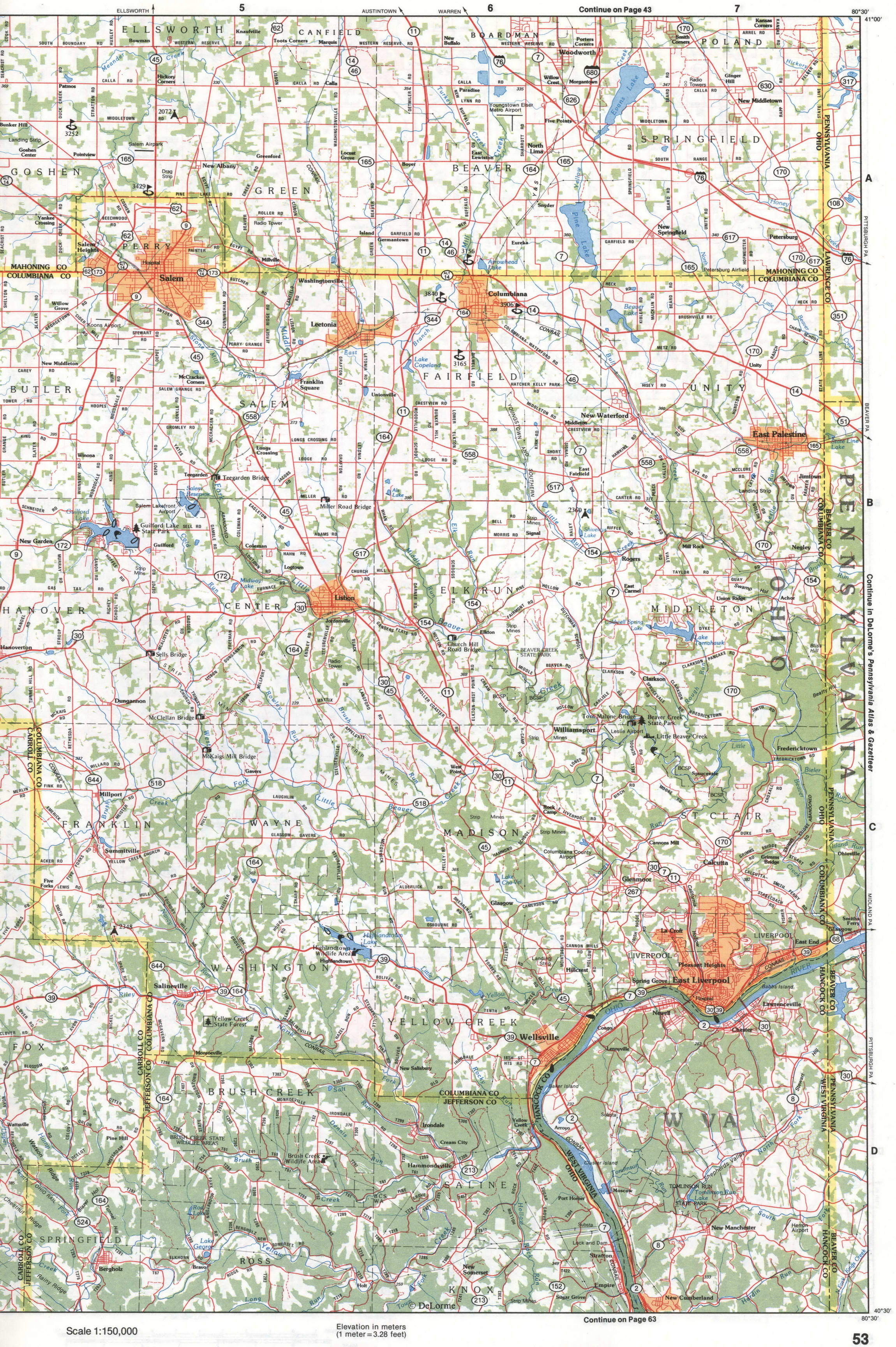 Map of Northeastern Ohio - Columbiana and Mahoning Counties