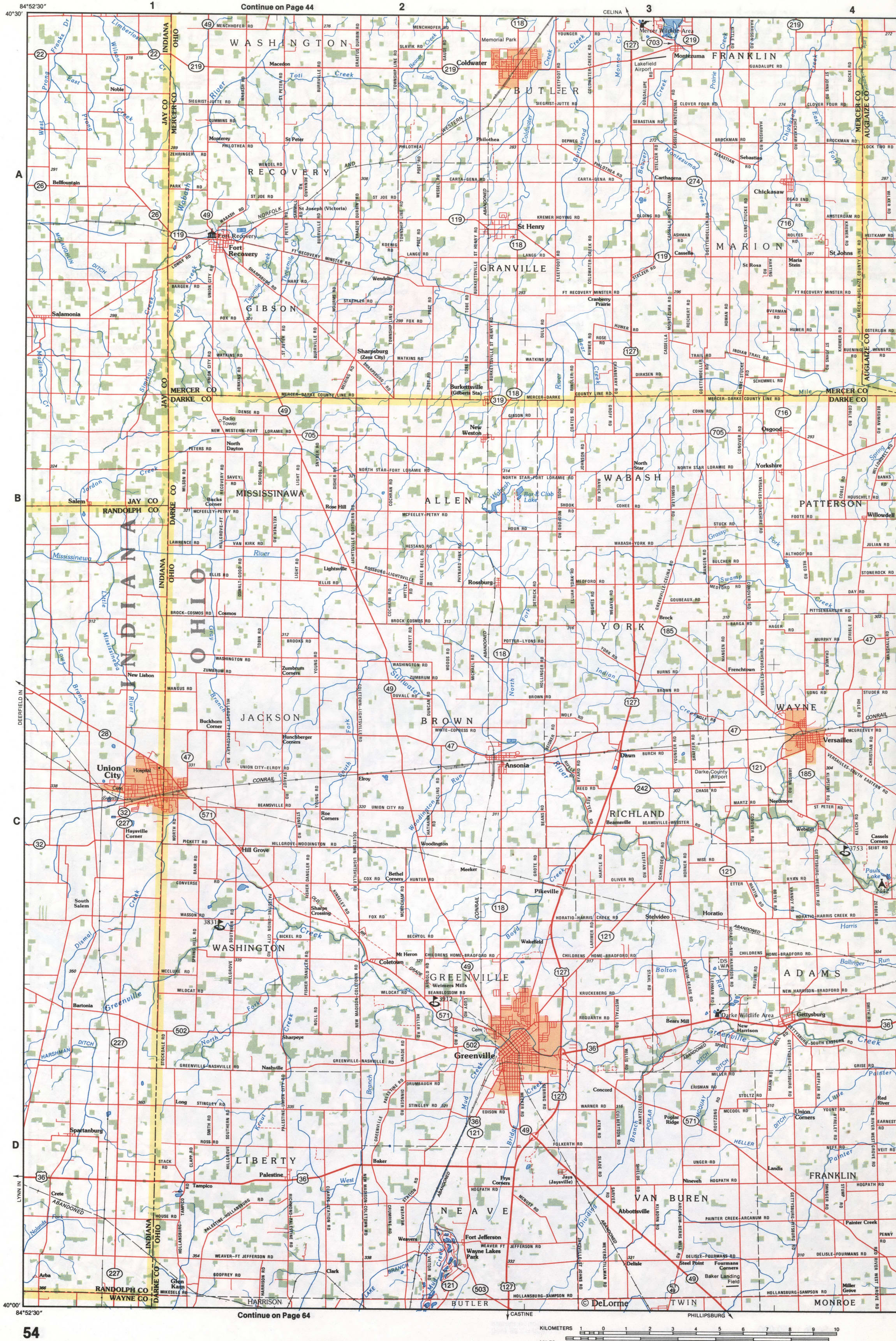 Map of Southwestern Ohio - Mercer and Darke counties