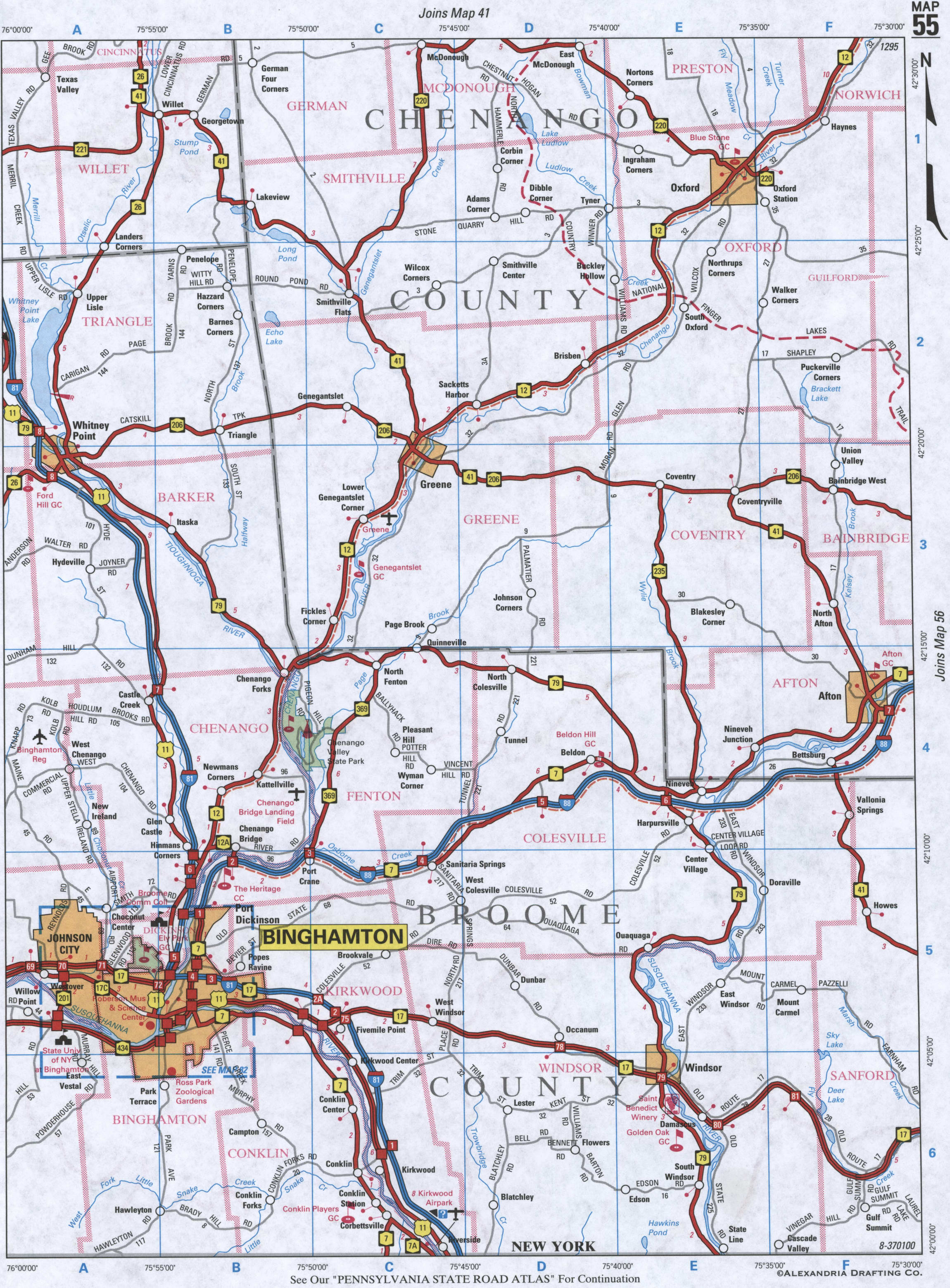 map of Chenango County NY and Broome County NY