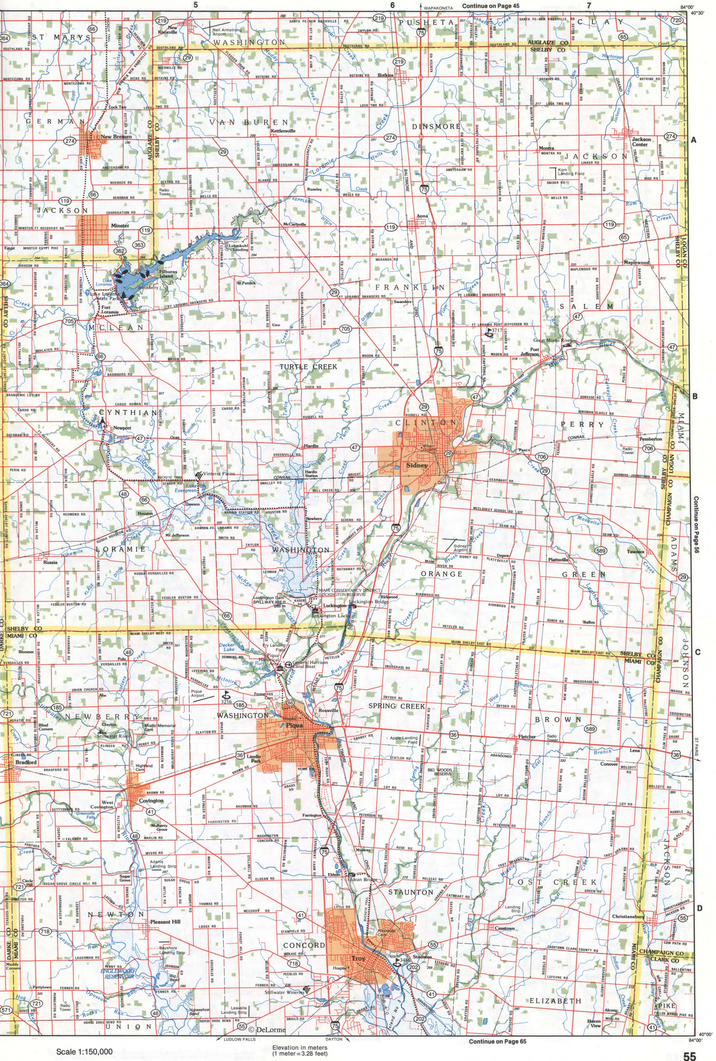 Map of Southwestern Ohio - Shelby and Miami counties