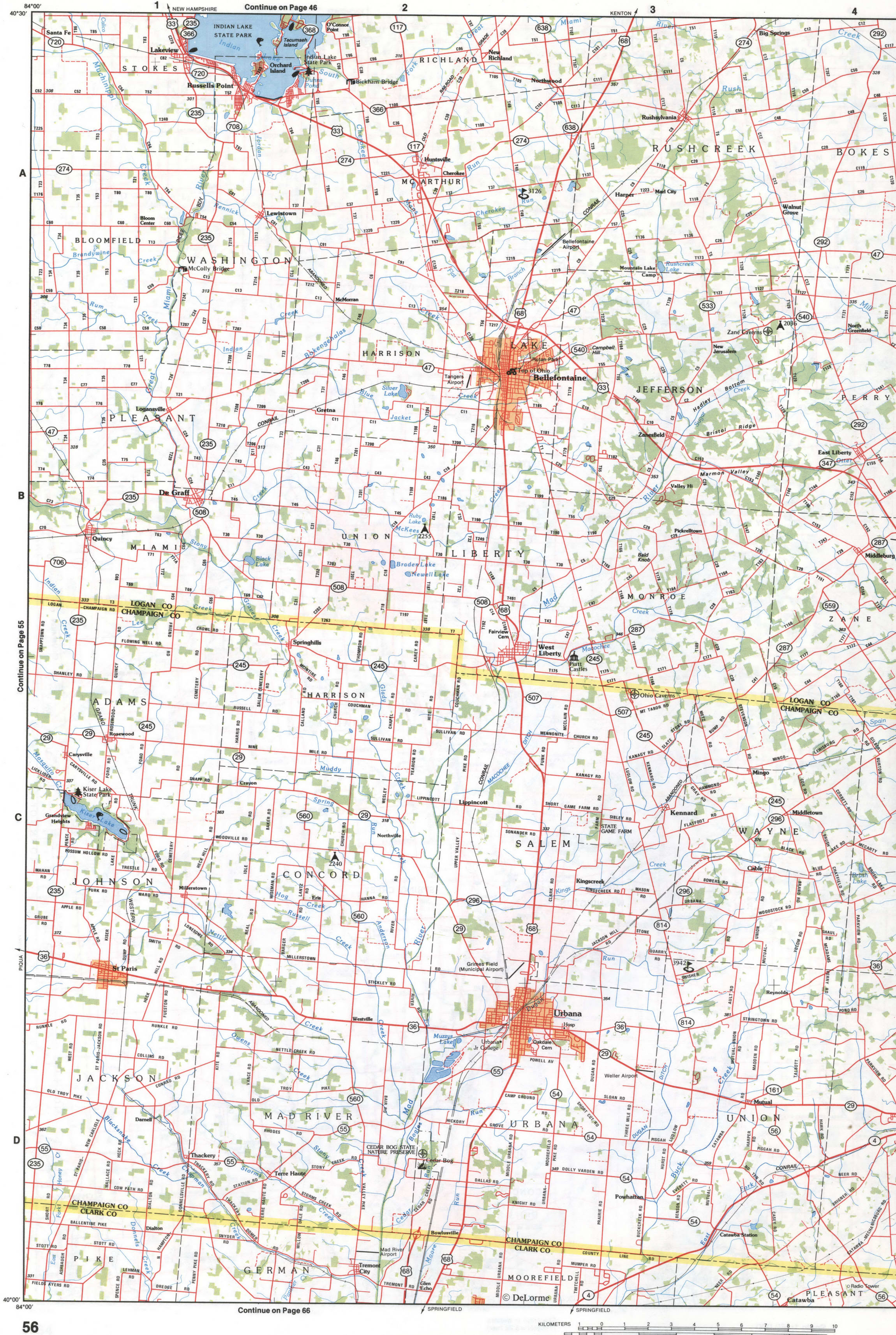 Map of Southwestern Ohio - Logan and Champaign counties