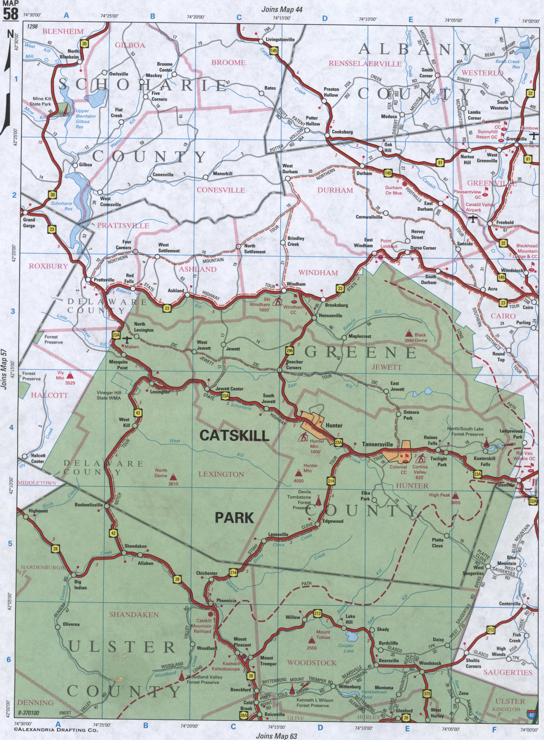map of Schoharie County NY and Greene County NY