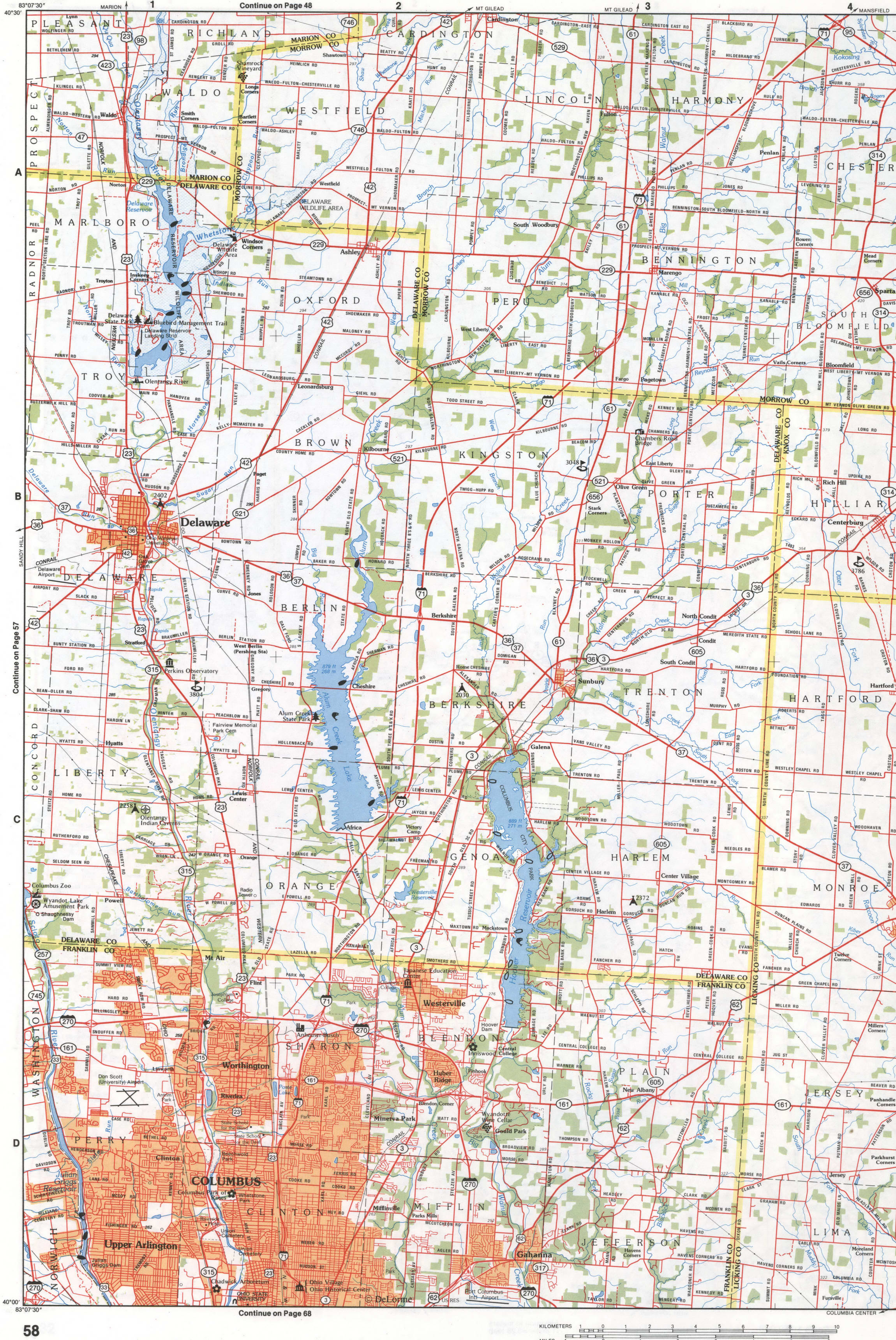 Map of Southwestern Ohio - Delaware and Franklin counties