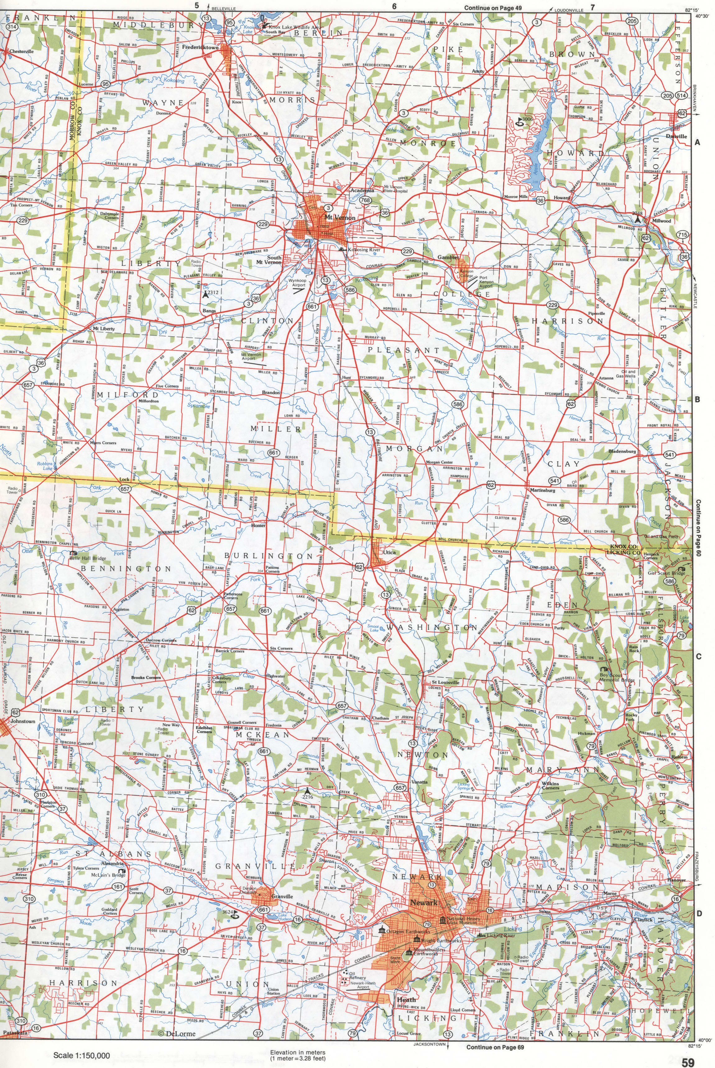 Map of Southeastern Ohio - Knox CO and Licking CO