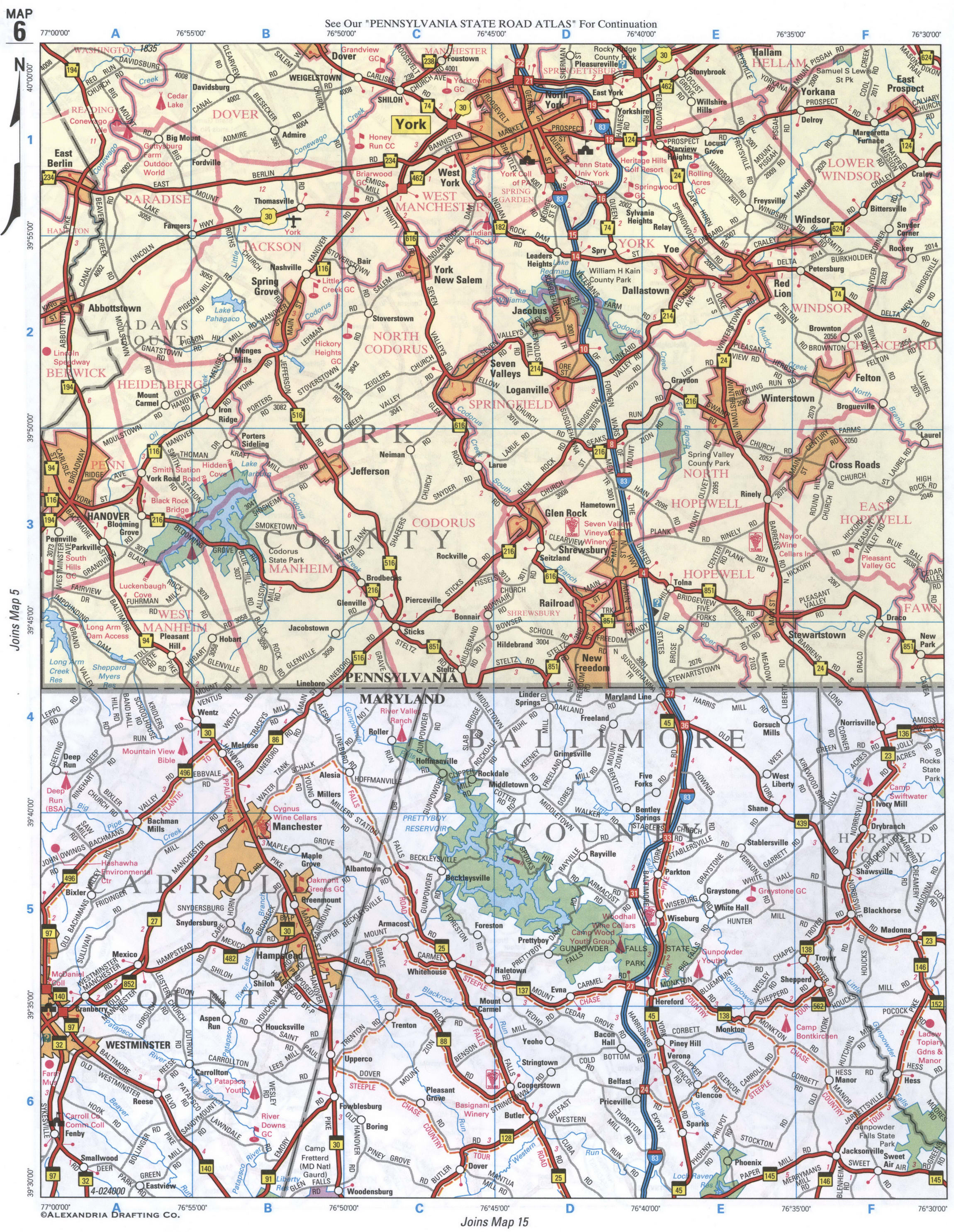 map of Carroll and Baltimore Counties, Maryland. Map of York CO PA