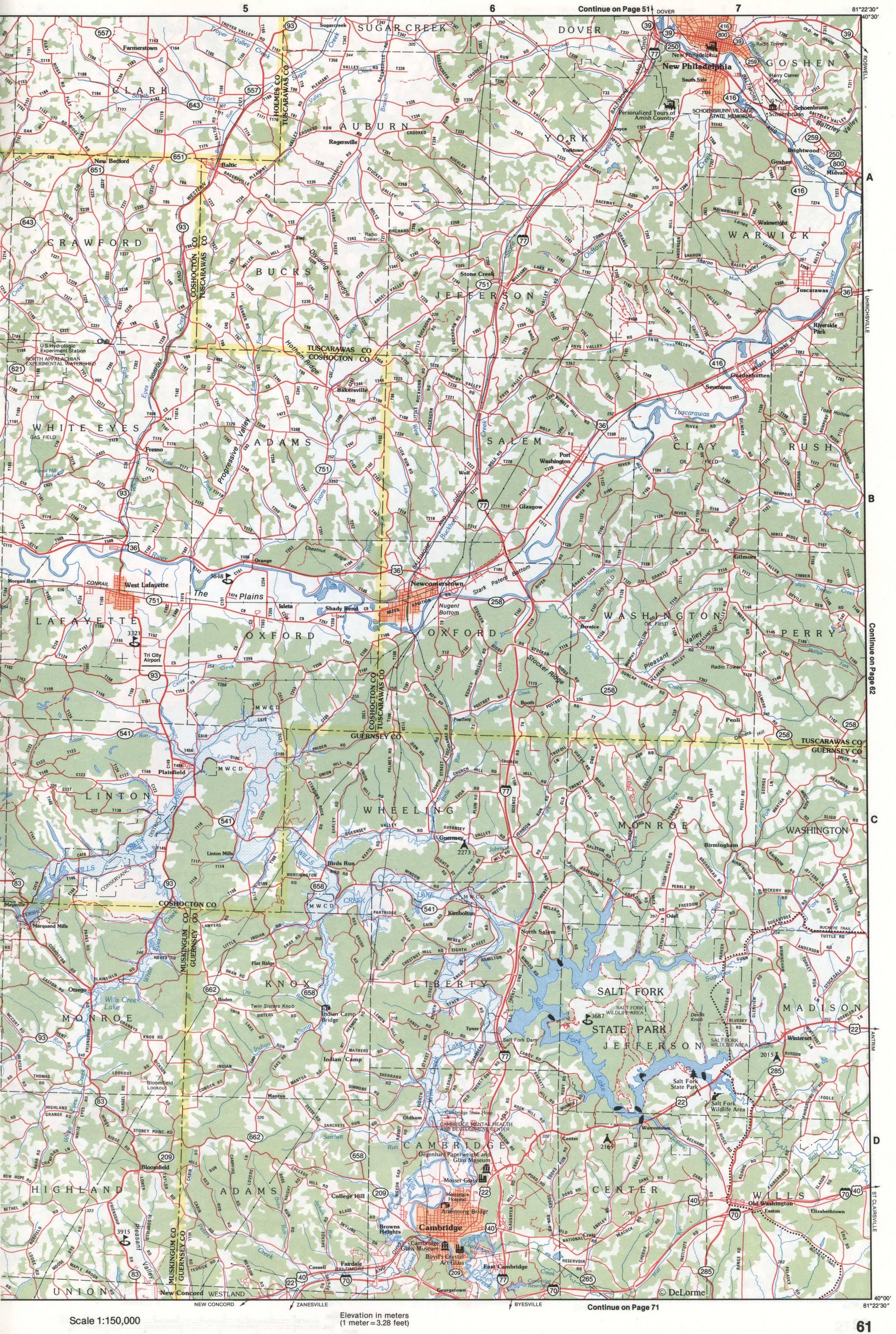 Map of Southeastern Ohio - Guernsey CO and Tuscarawas CO