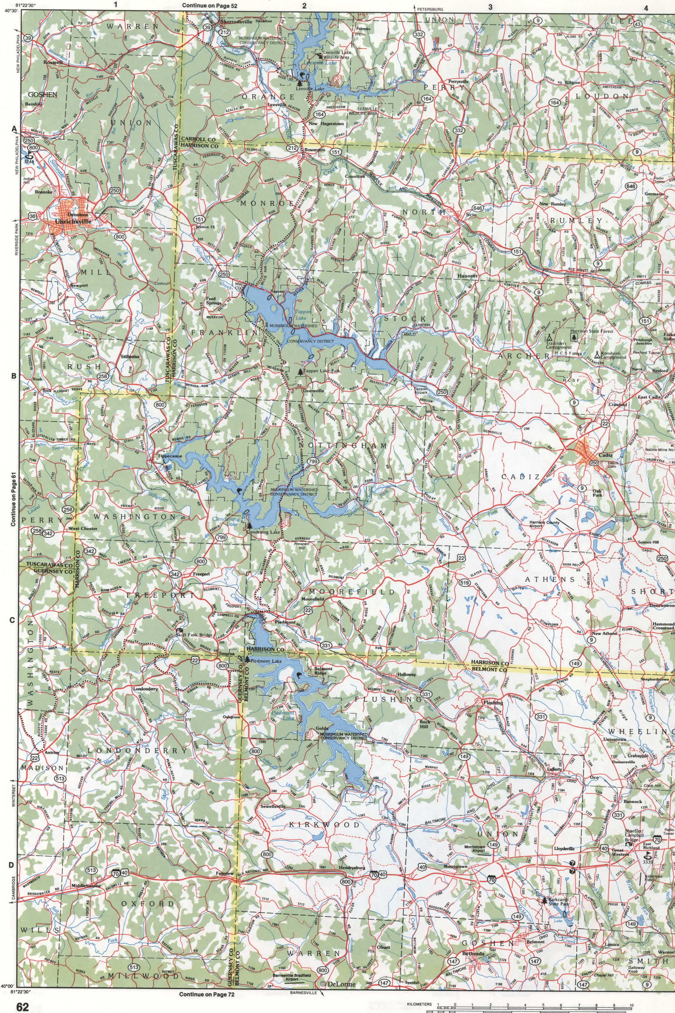 Map of Southeastern Ohio - Belmont CO and Harrison CO