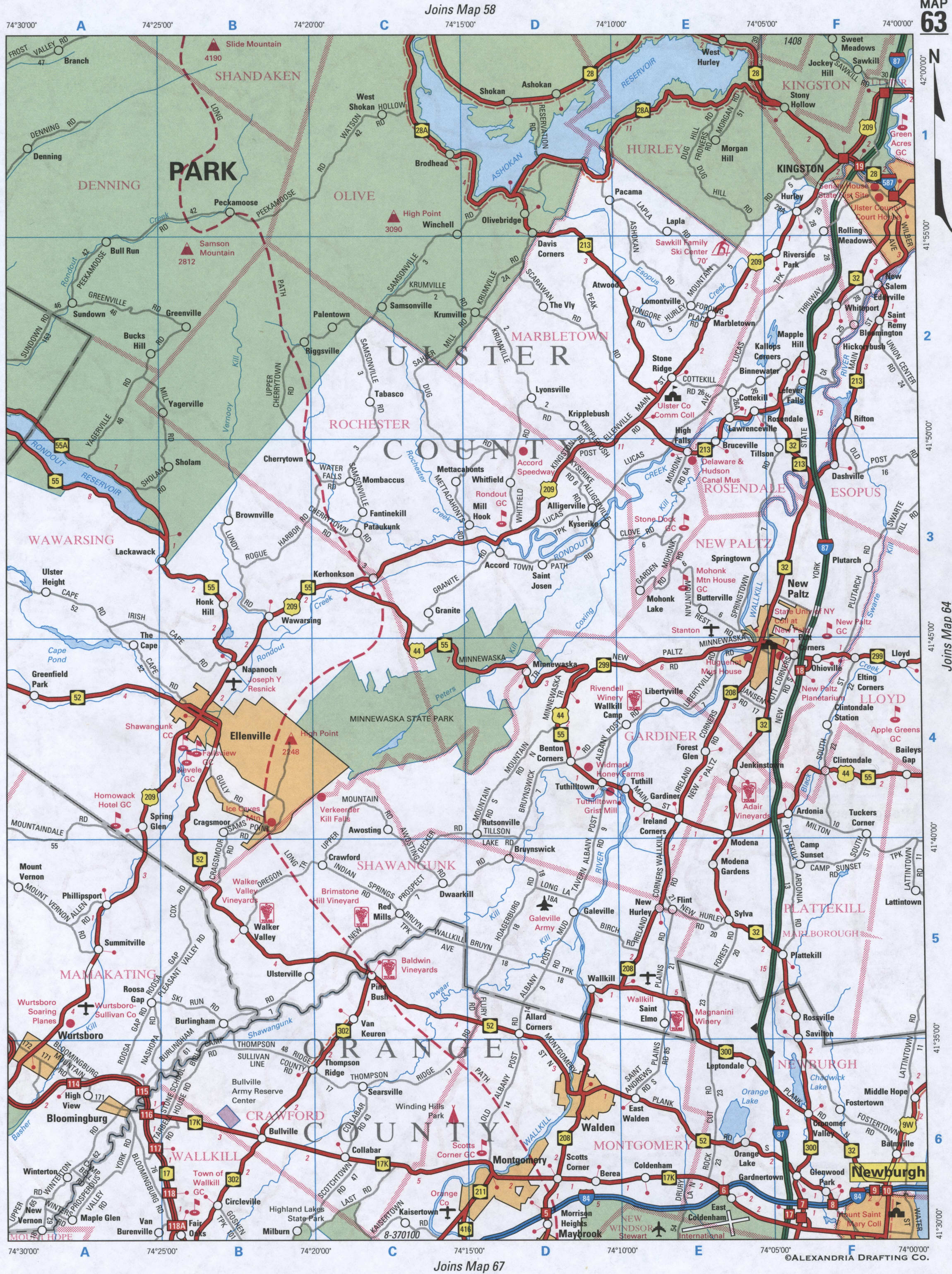 map of Ulster County NY and Orange County NY