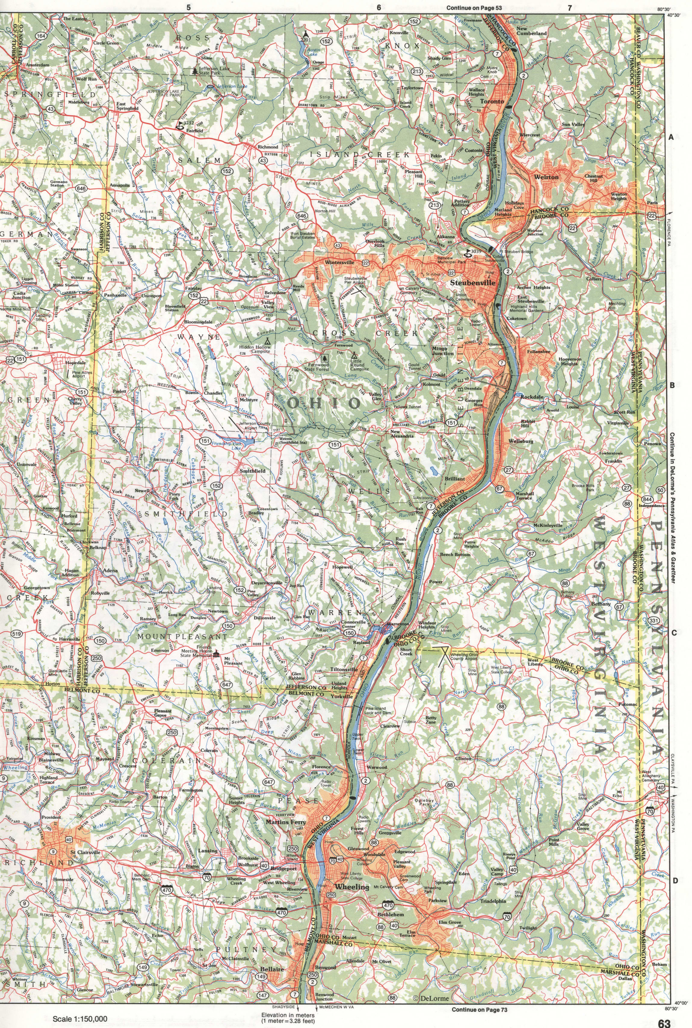 Map of Southeastern Ohio - Belmont CO and Jefferson CO