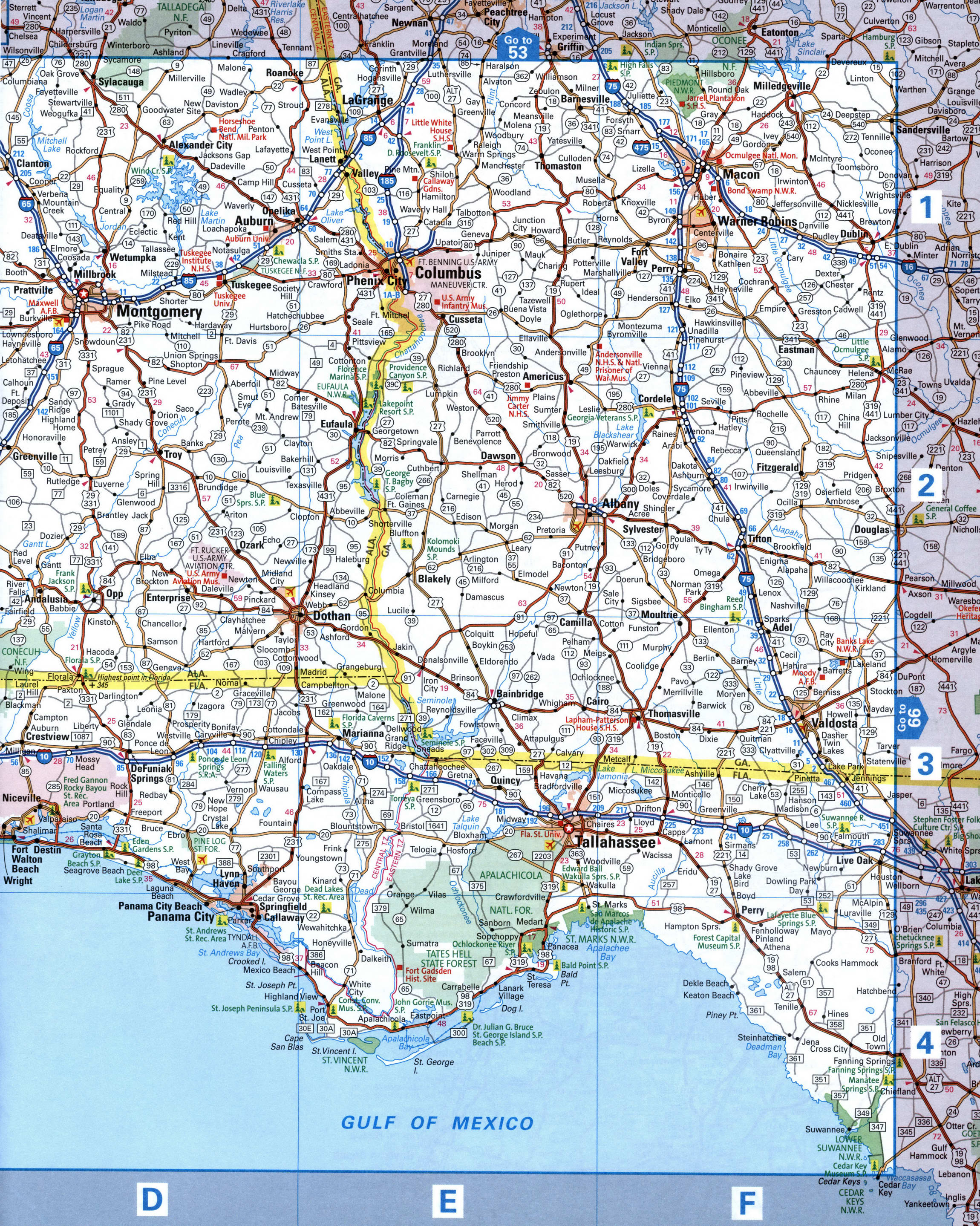 Map of western Georgia and northern Florida. Map of the Tallahassee area