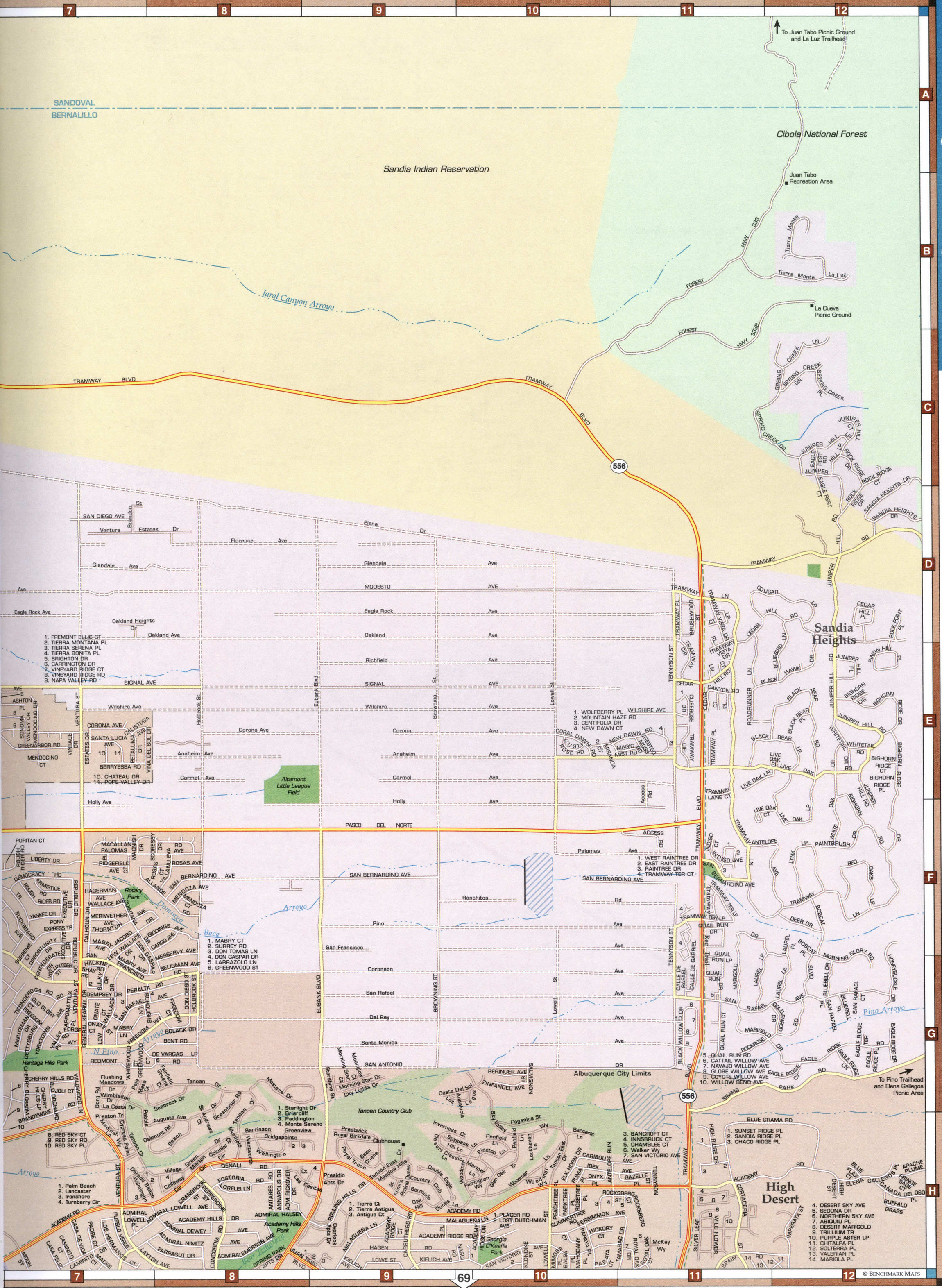 map of Albuquerque, High Desert, Sandia Heights