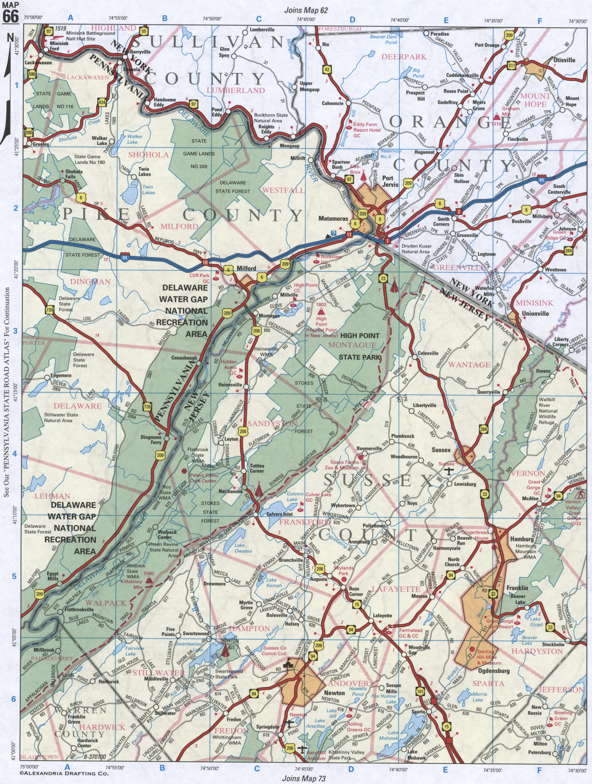 map of Orange County NY and Sussex County NJ