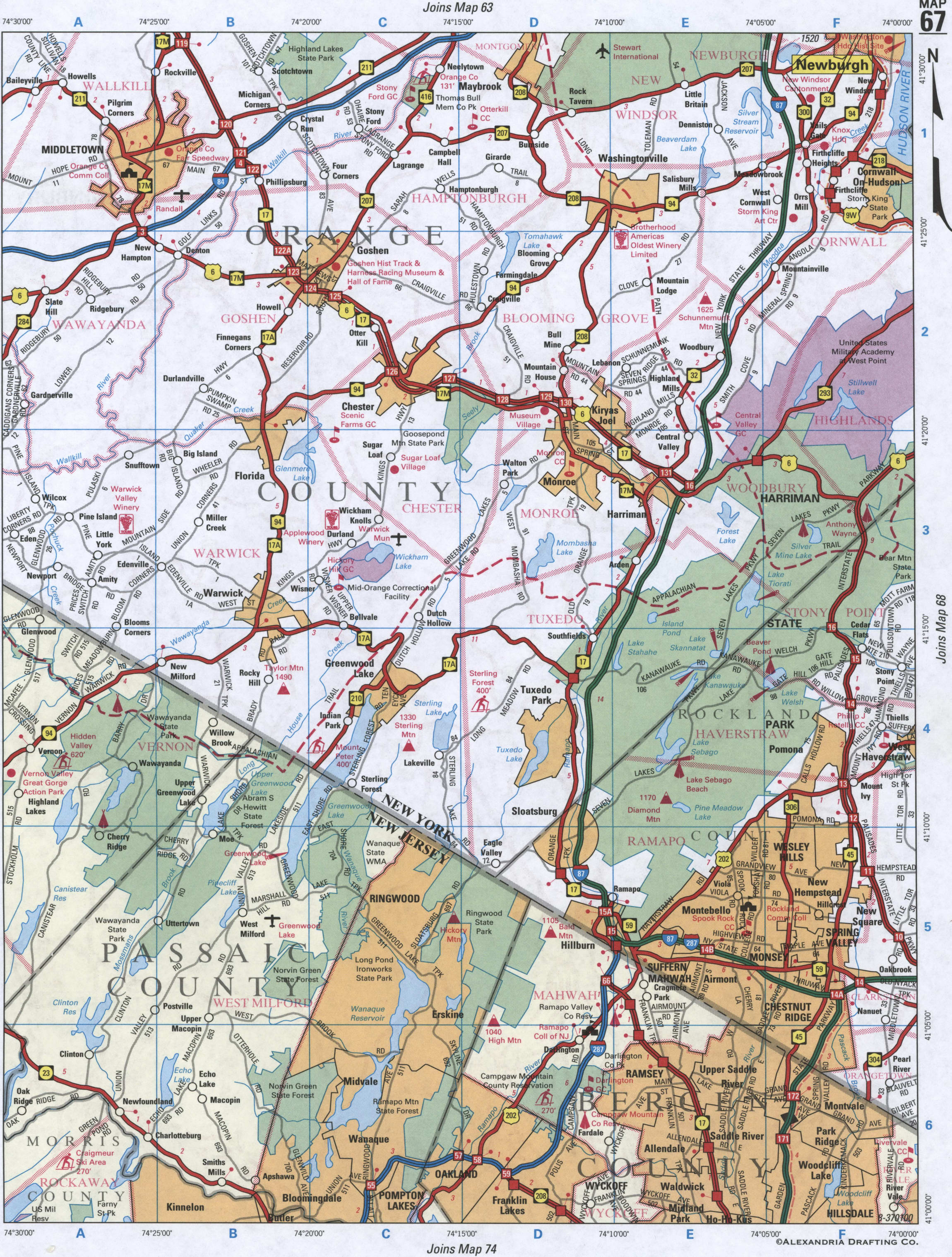 map of Orange County NY and Passaic County NJ