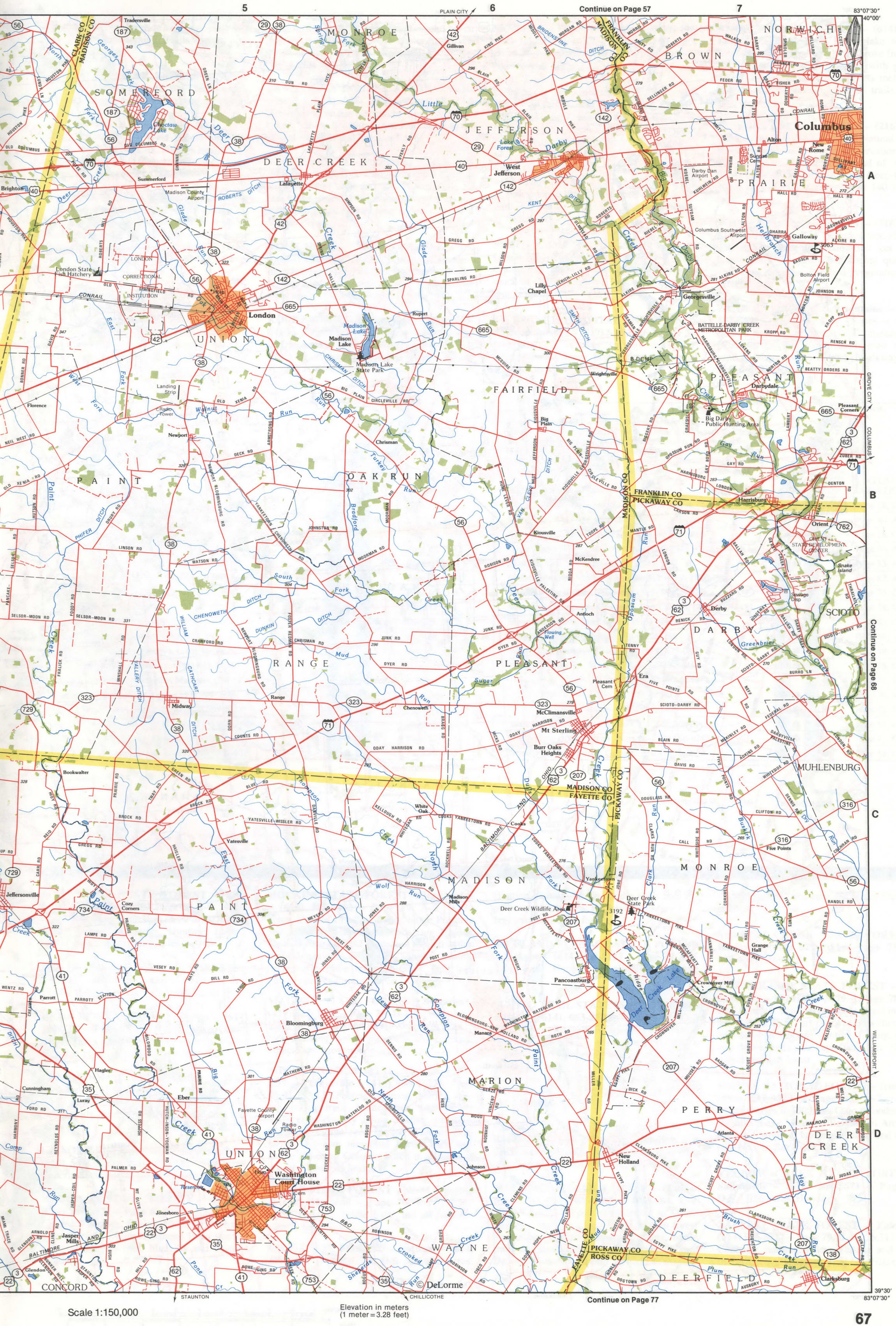 Map of Southwestern Ohio - Madison and Fayette counties
