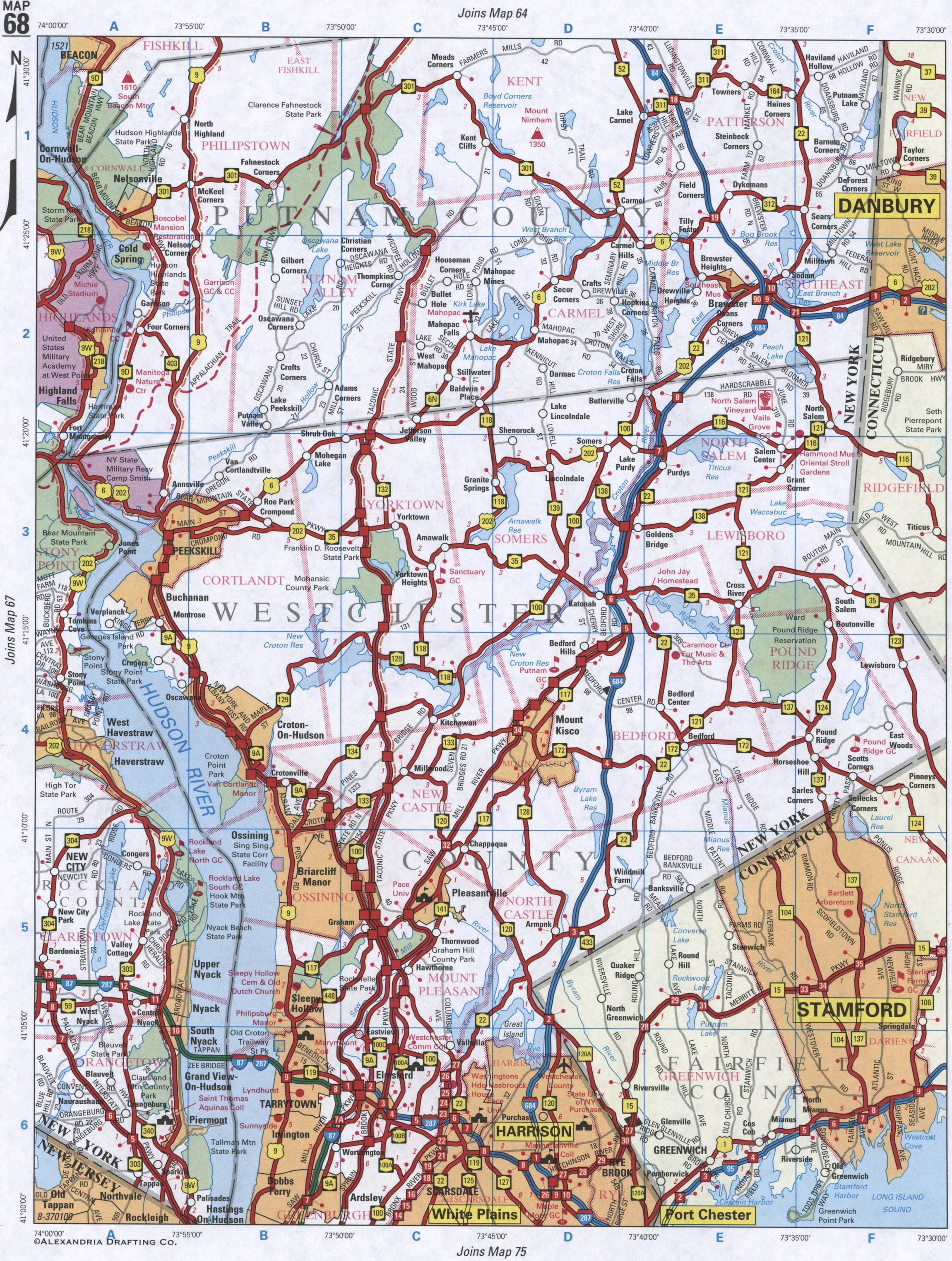 map of Putnam County NY and Westchester County NY