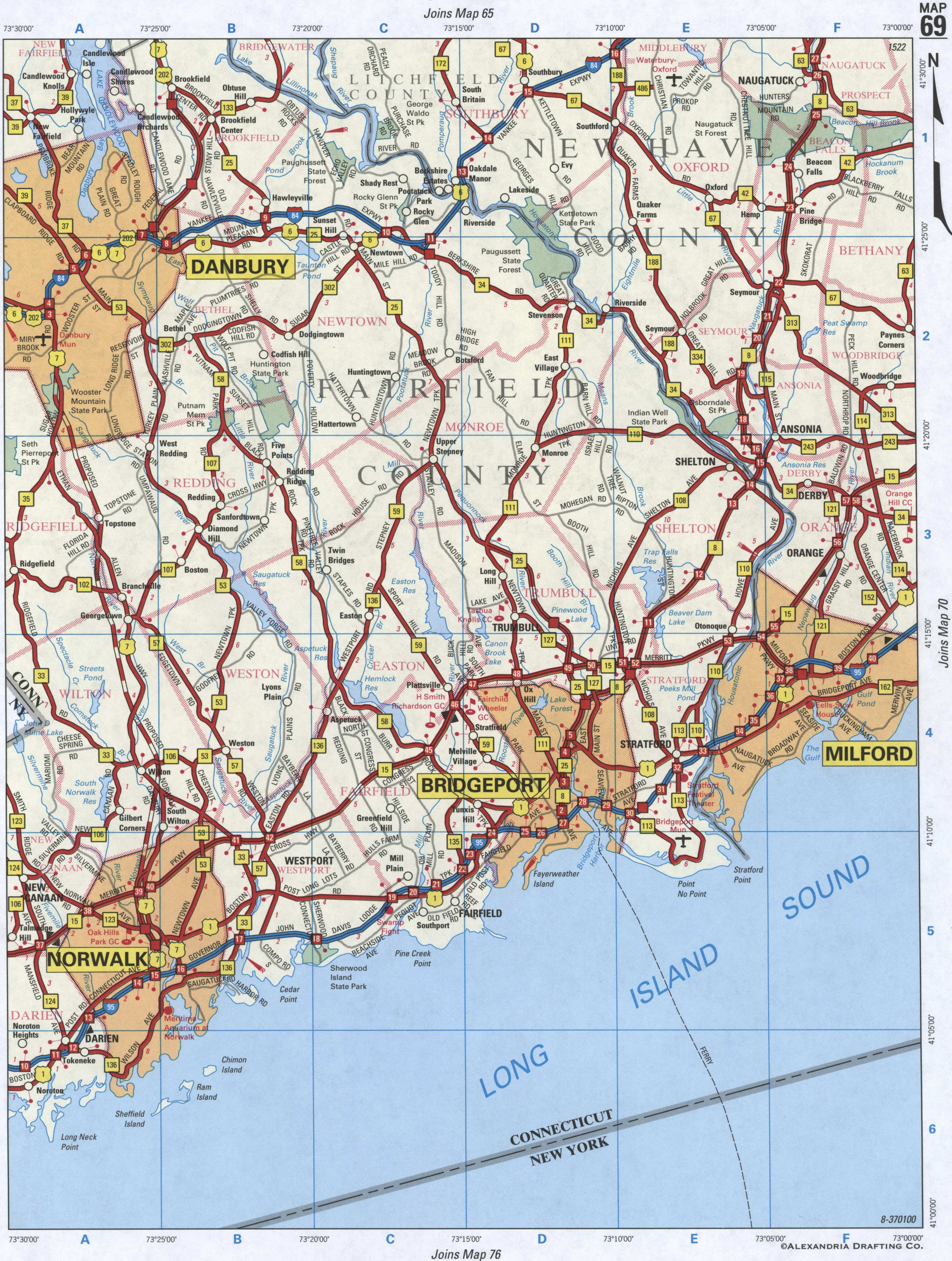 map of Fairfield County CT and New Hawen County CT