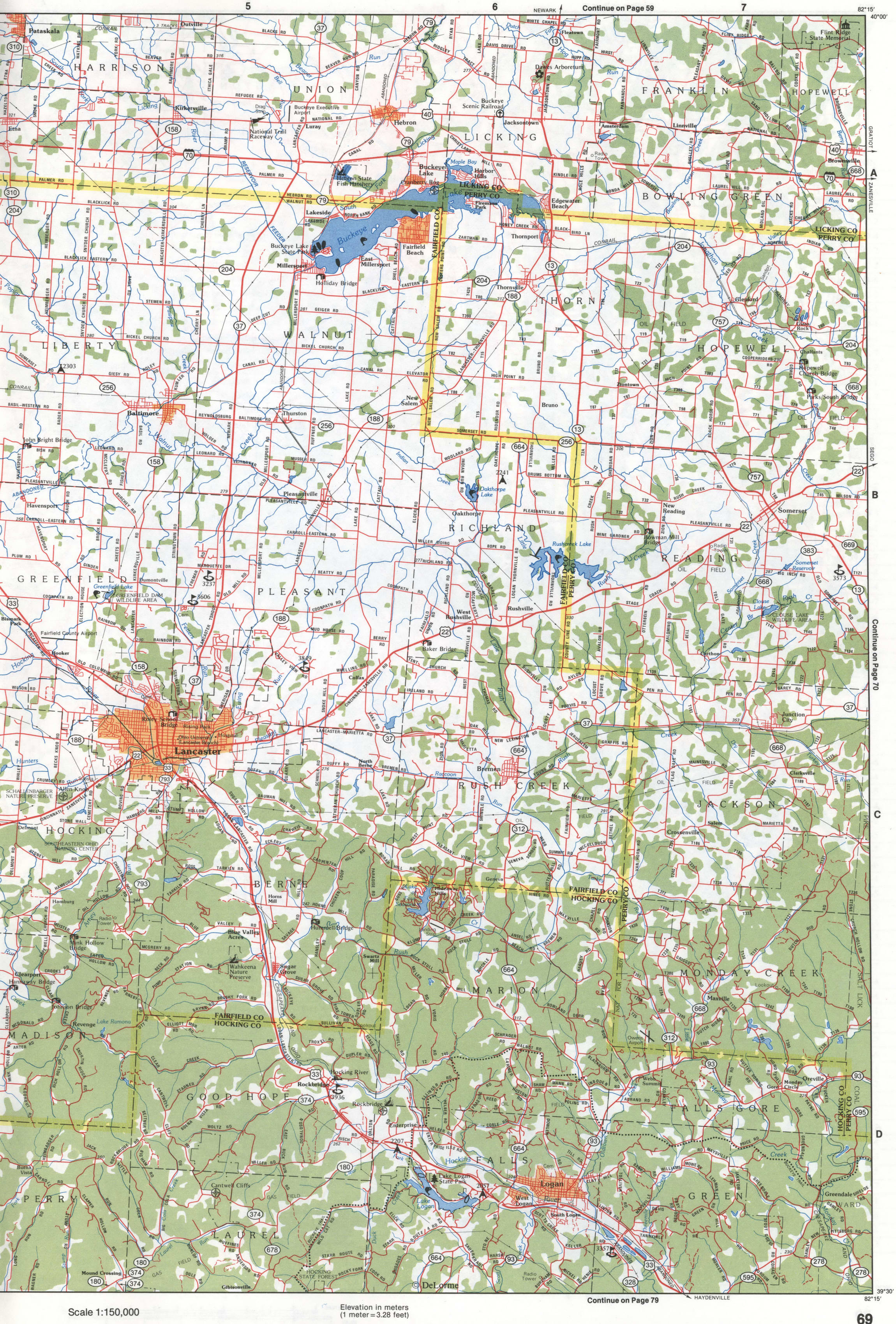 Map of Southeastern Ohio - Fairfield and Perry counties