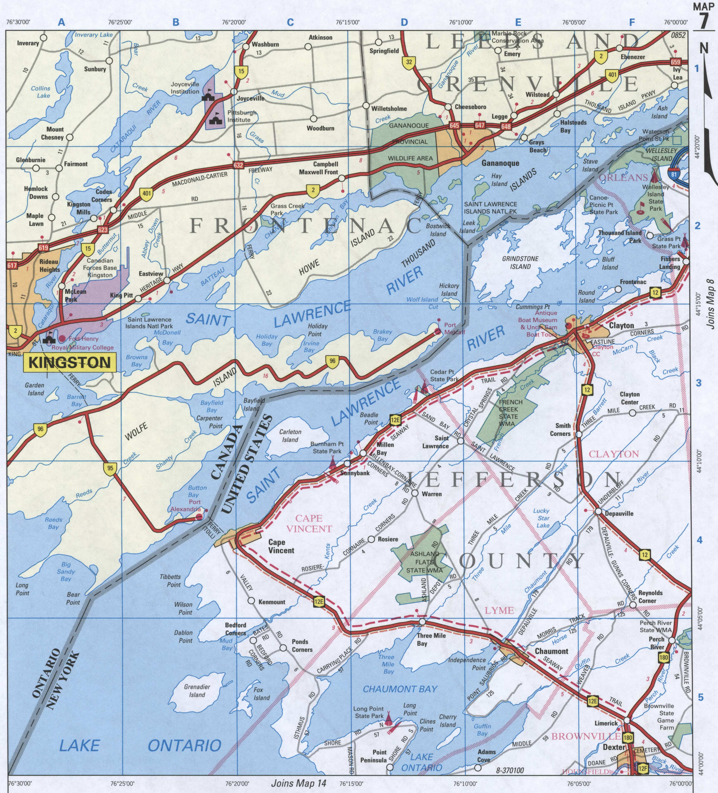map of Jefferson County and Frontenac