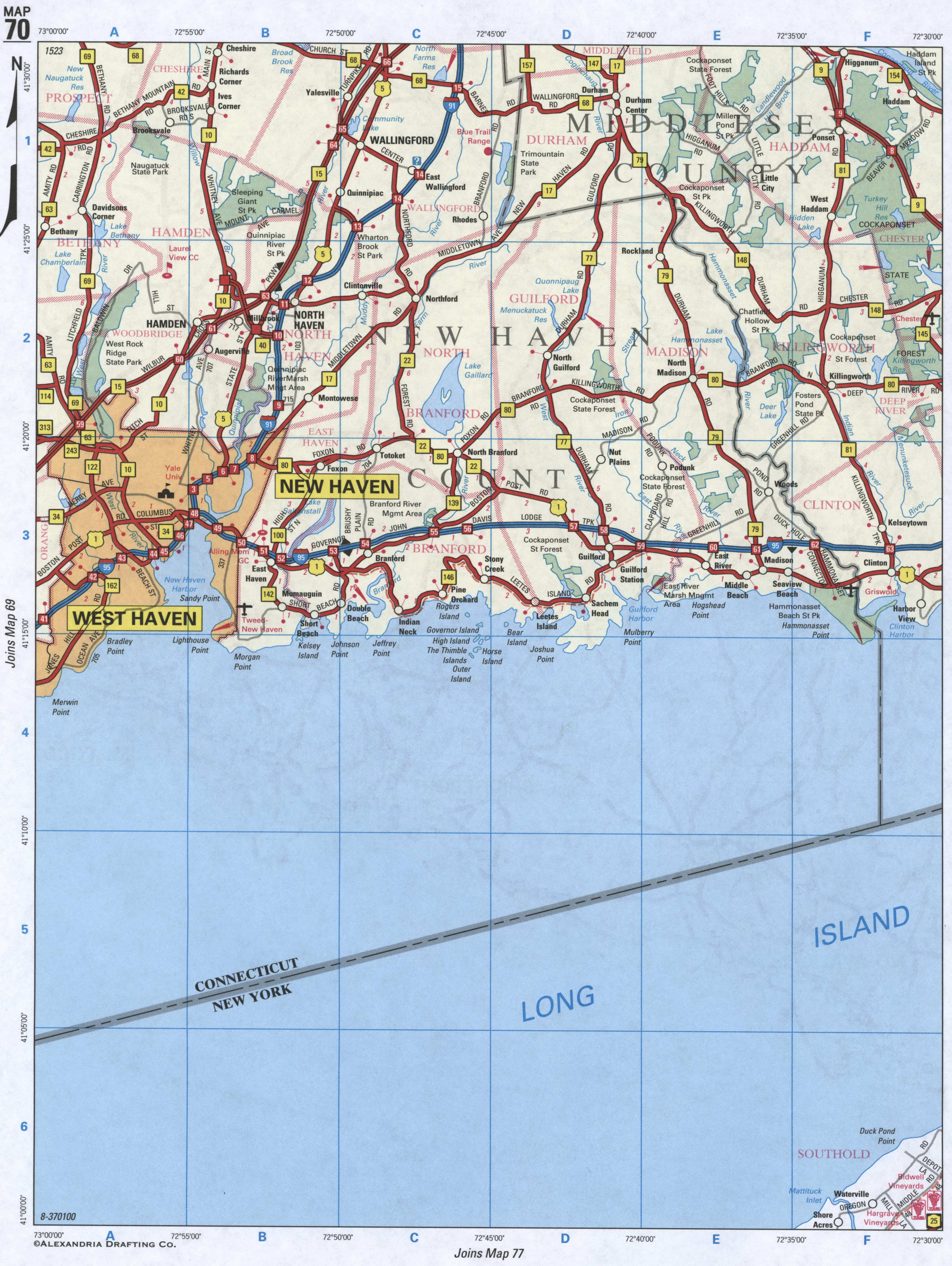 map of New Hawen County CT, Middlesex County CT