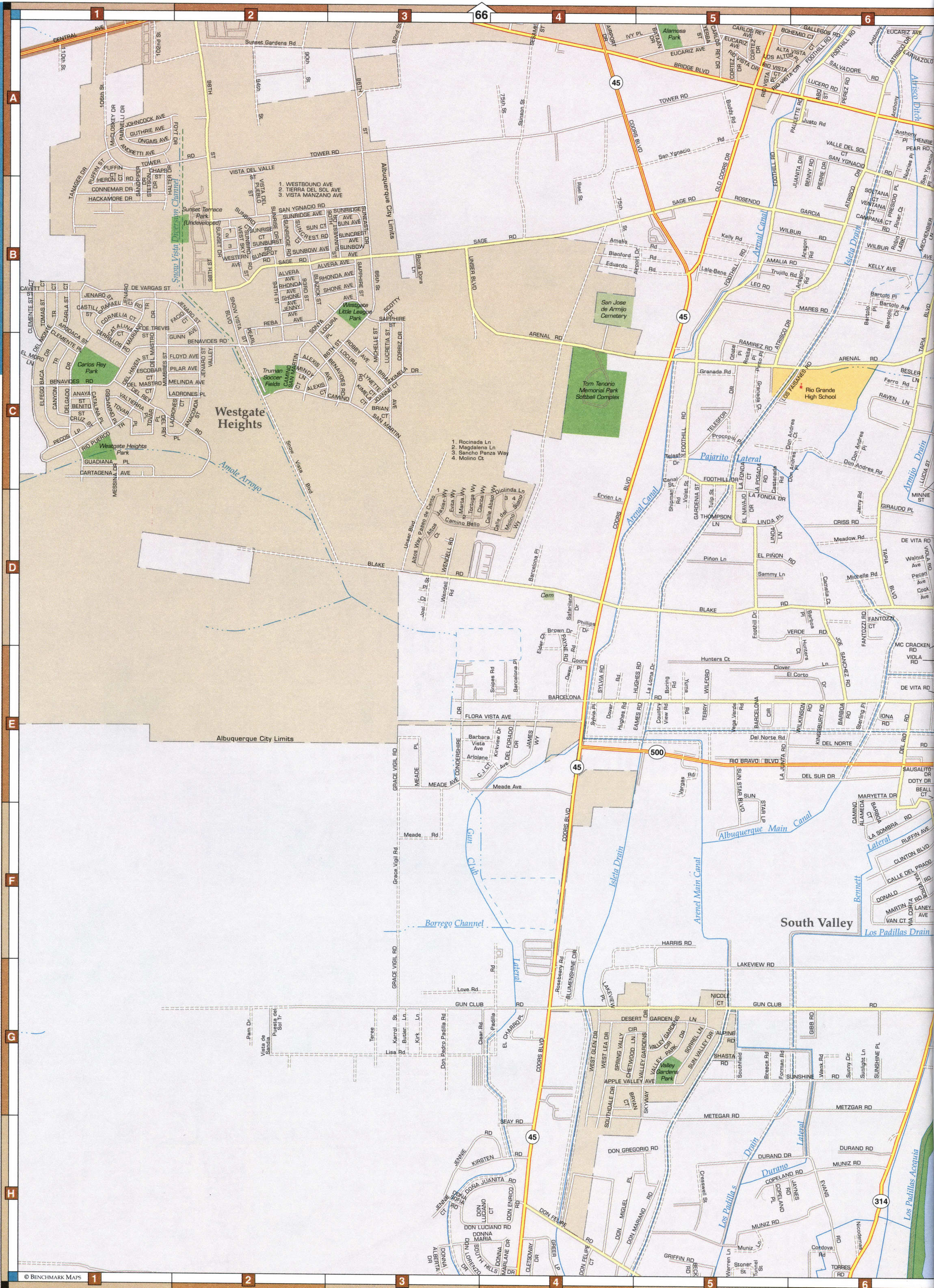 map of Albuquerque, West Points