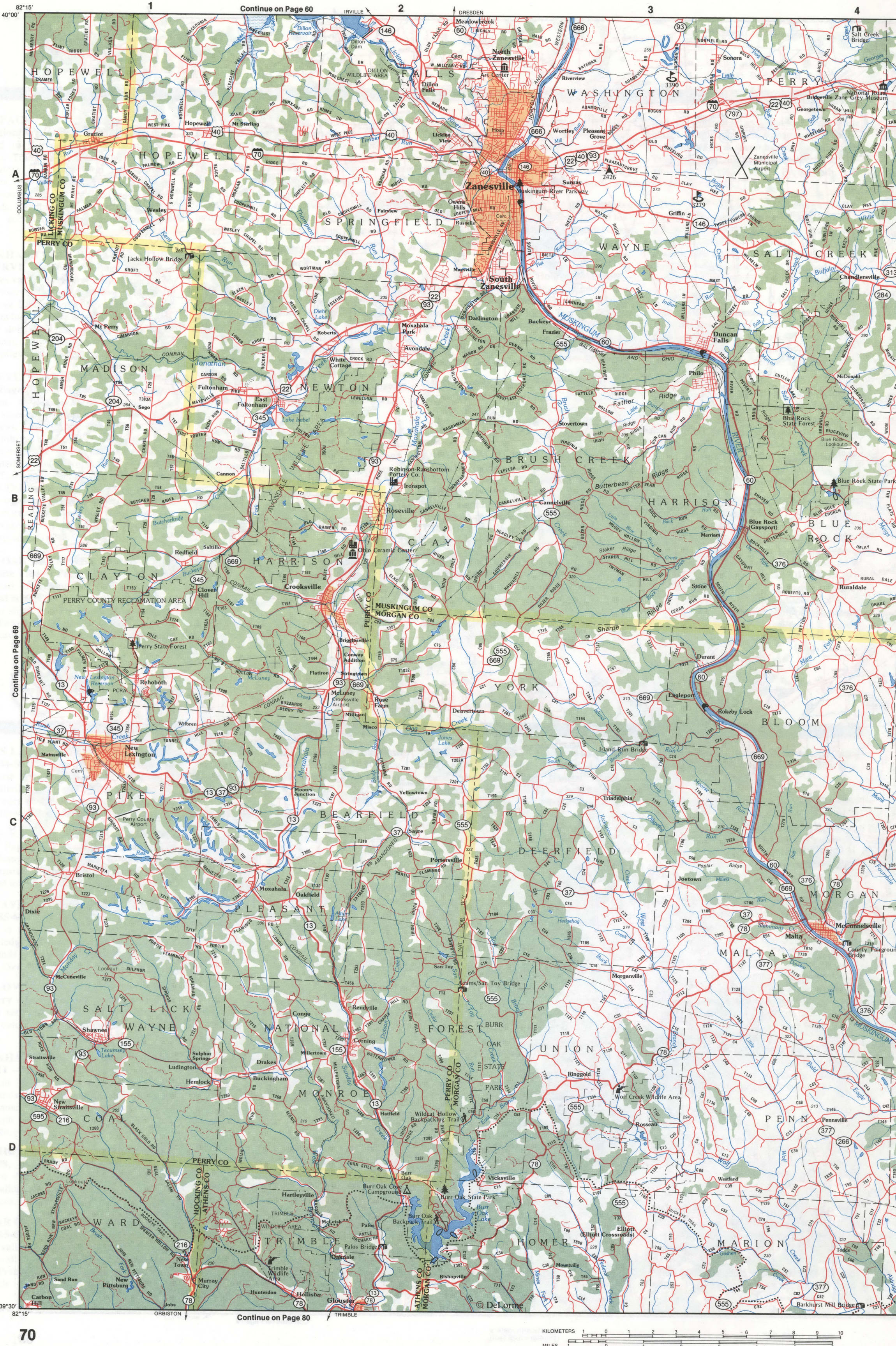 Map of Southeastern Ohio - Muskingum and Morgan counties
