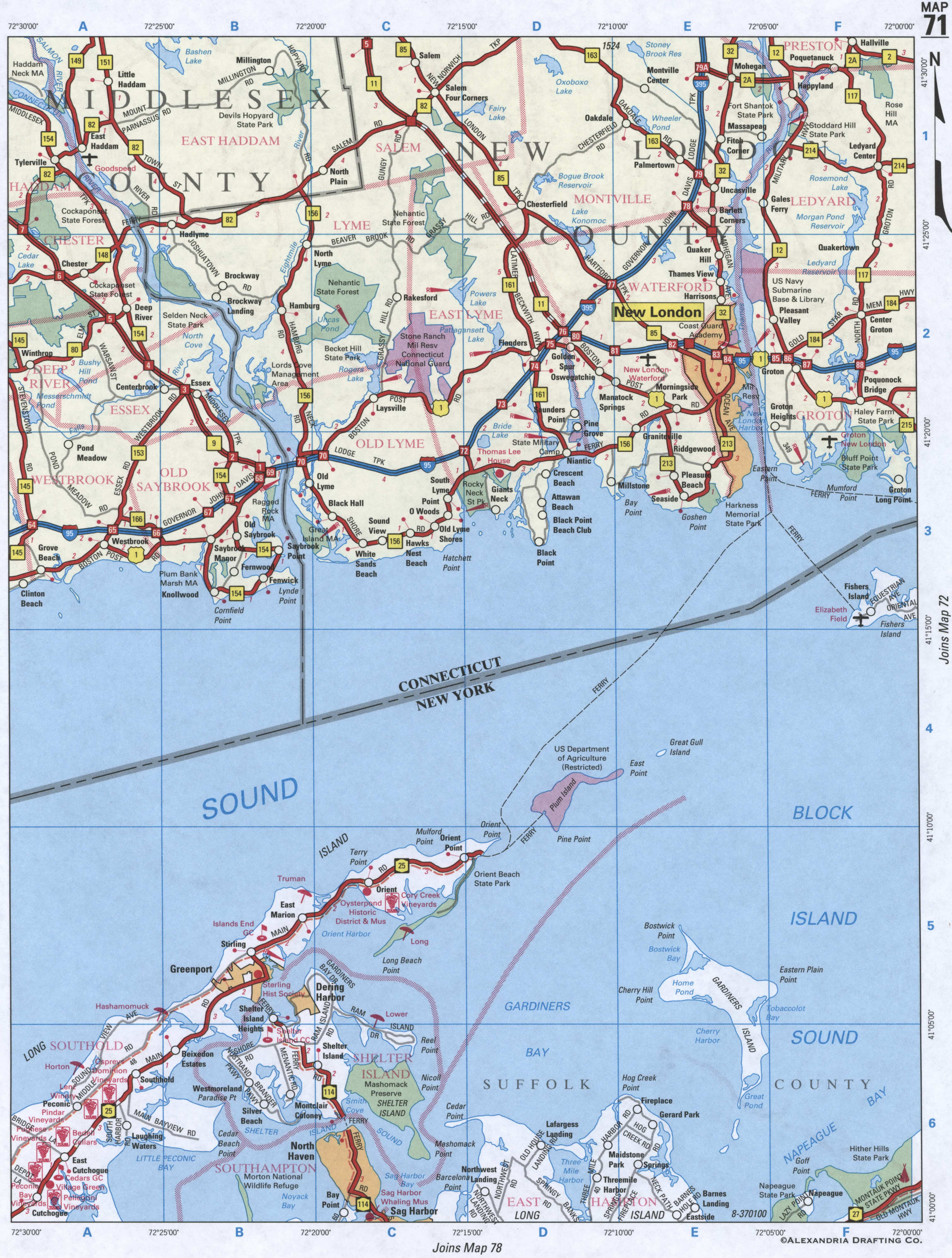 map of Suffolk County NY, Middlesex County CT