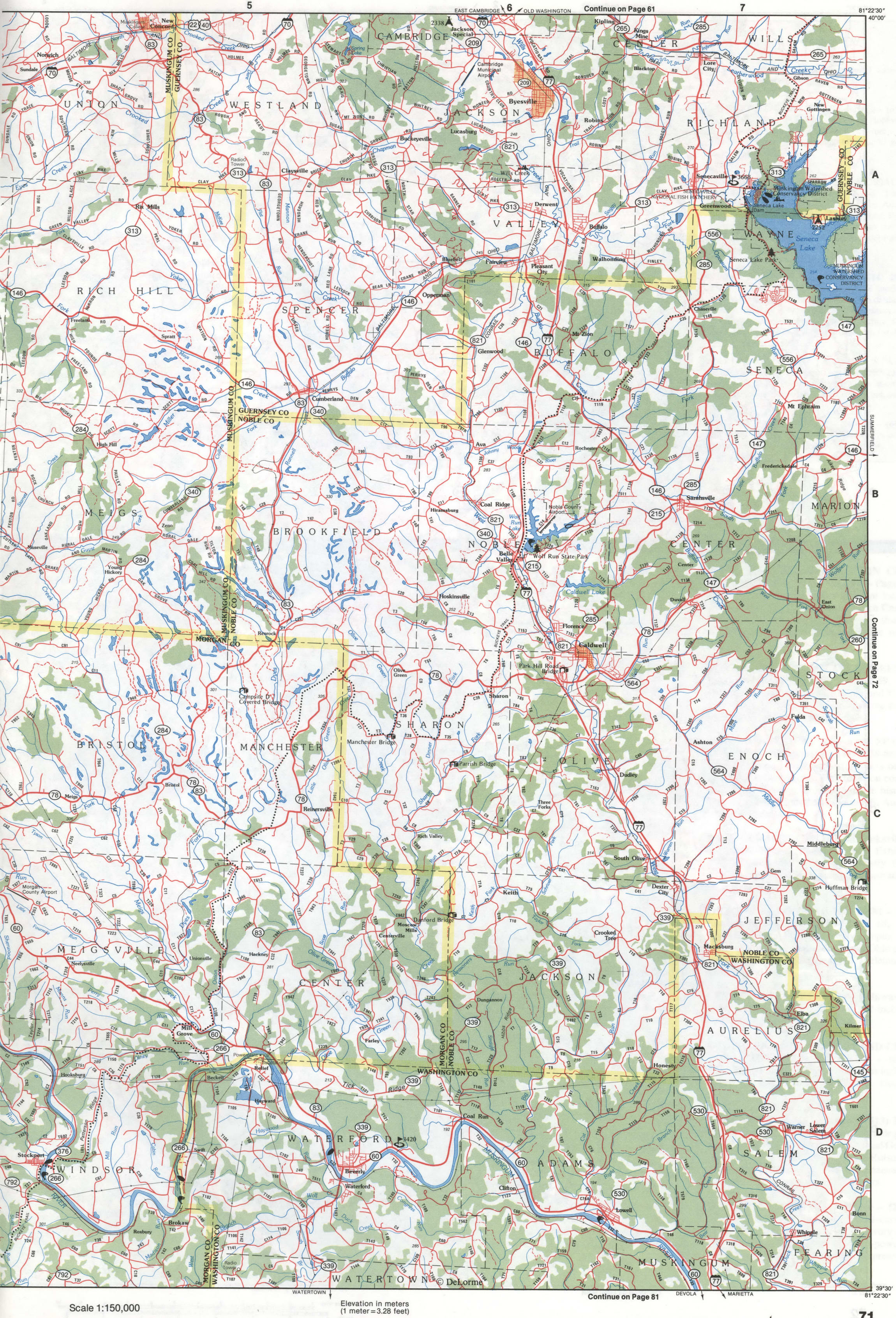 Map of Southeastern Ohio - Guernsey and Noble counties
