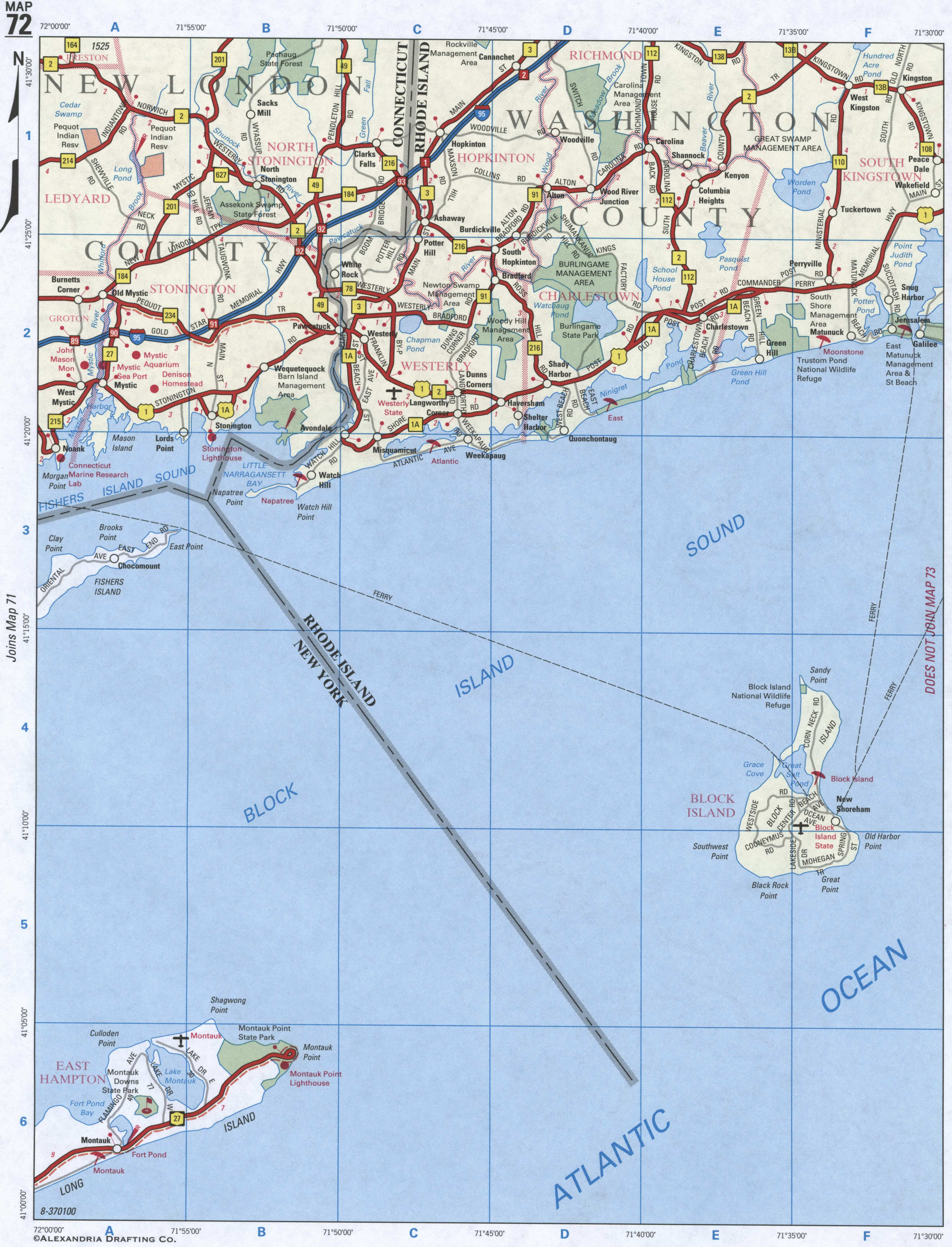 map of New London County CT and Washington County RI